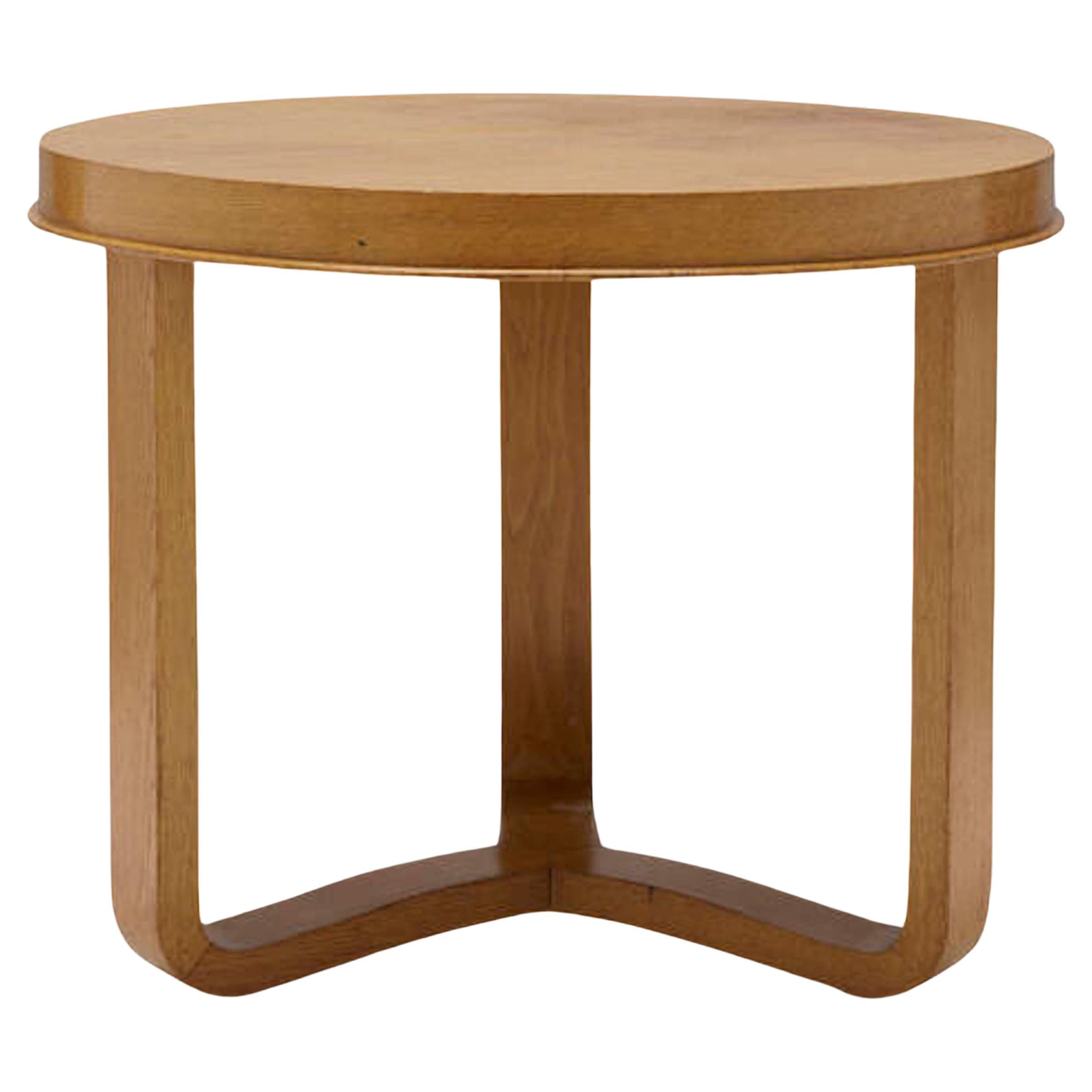 Oak Circular Side Table the Manner of Jacques Adnet. For Sale