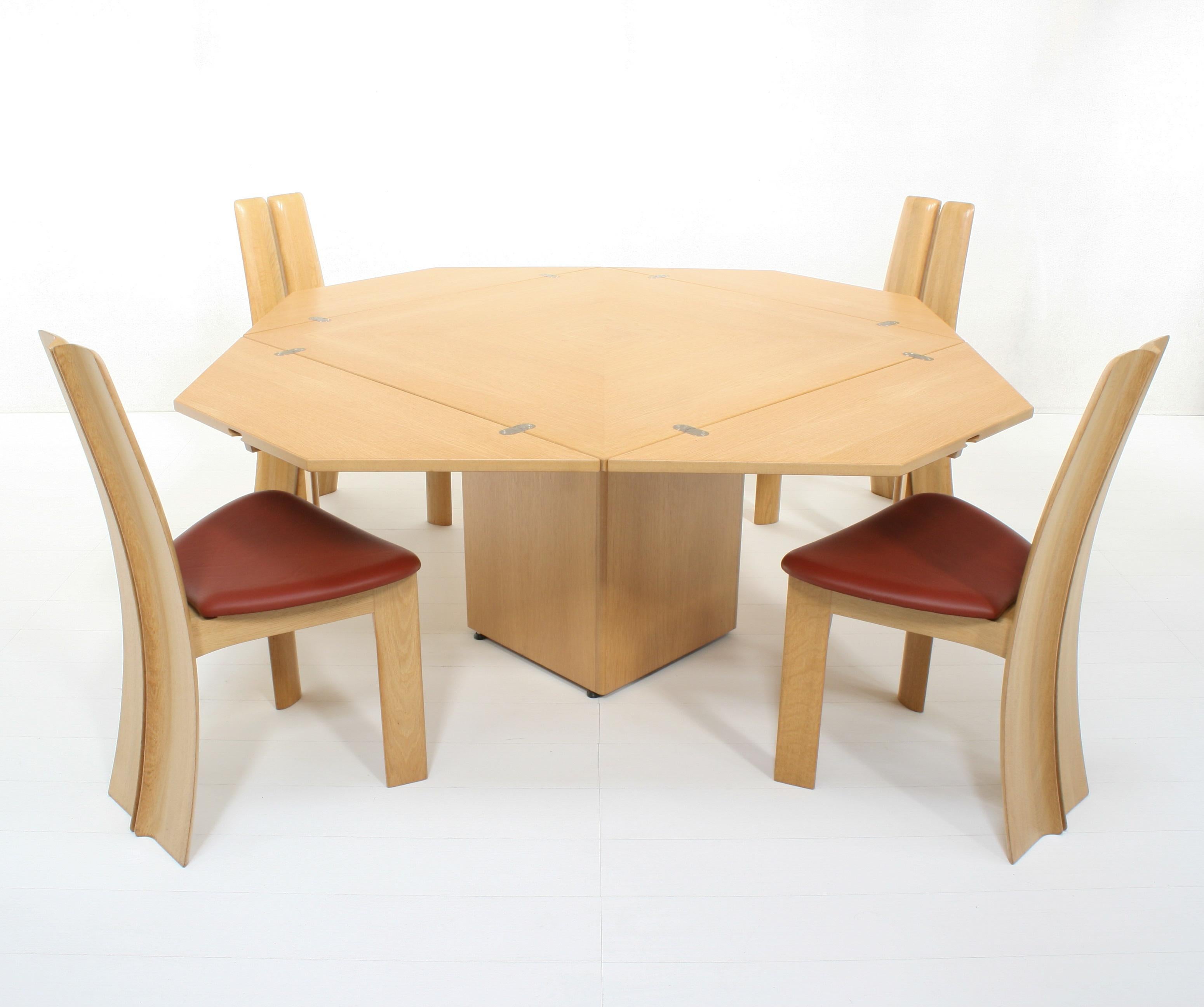 Oak Cirkante Dining Table + 4 Orchidee Chairs by Bob Van den Berghe-Pauvers For Sale 8