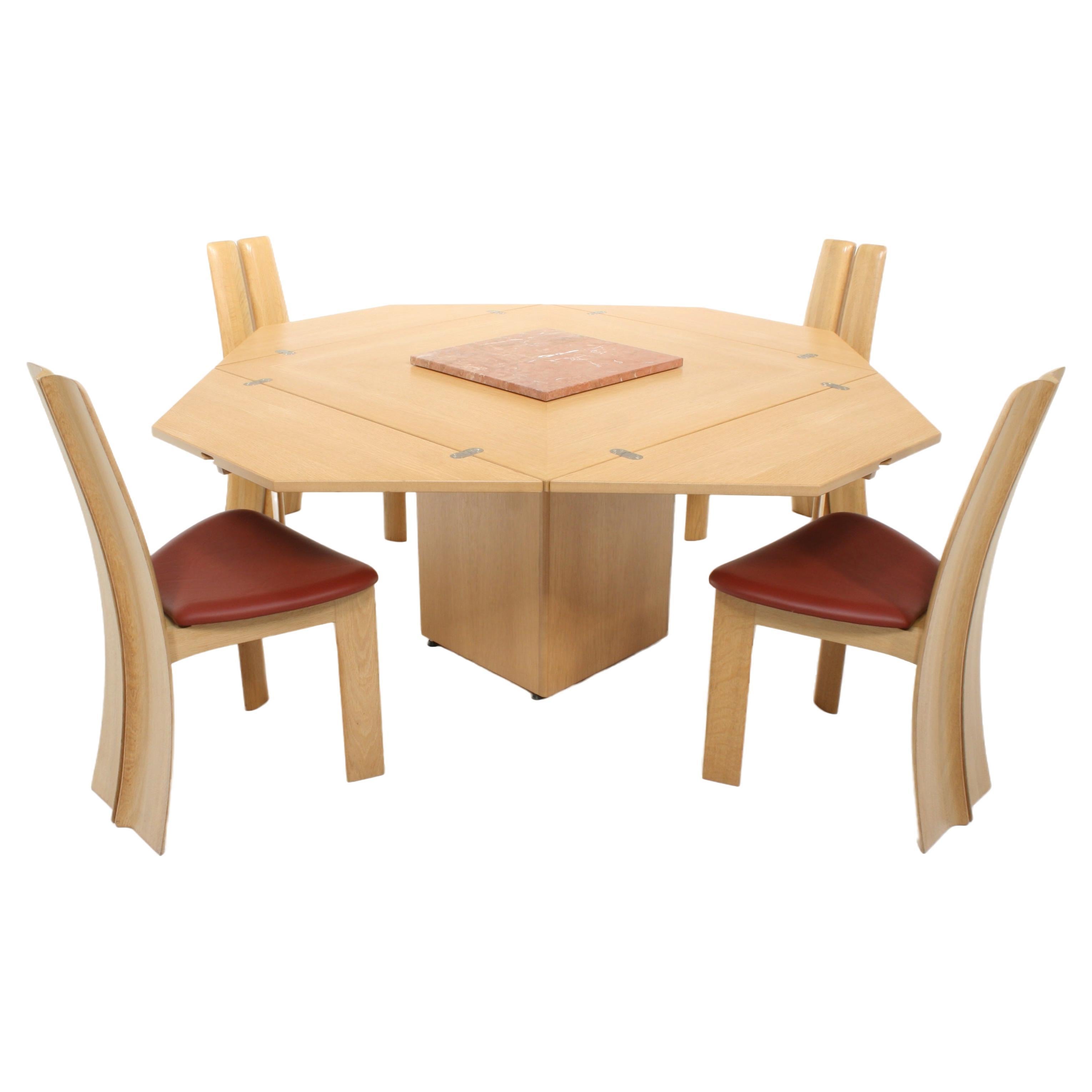 Oak Cirkante Dining Table + 4 Orchidee Chairs by Bob Van den Berghe-Pauvers For Sale