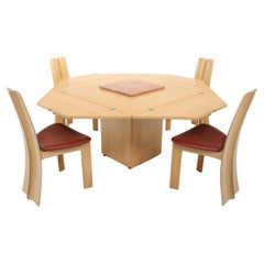 Retro Oak Cirkante Dining Table + 4 Orchidee Chairs by Bob Van den Berghe-Pauvers