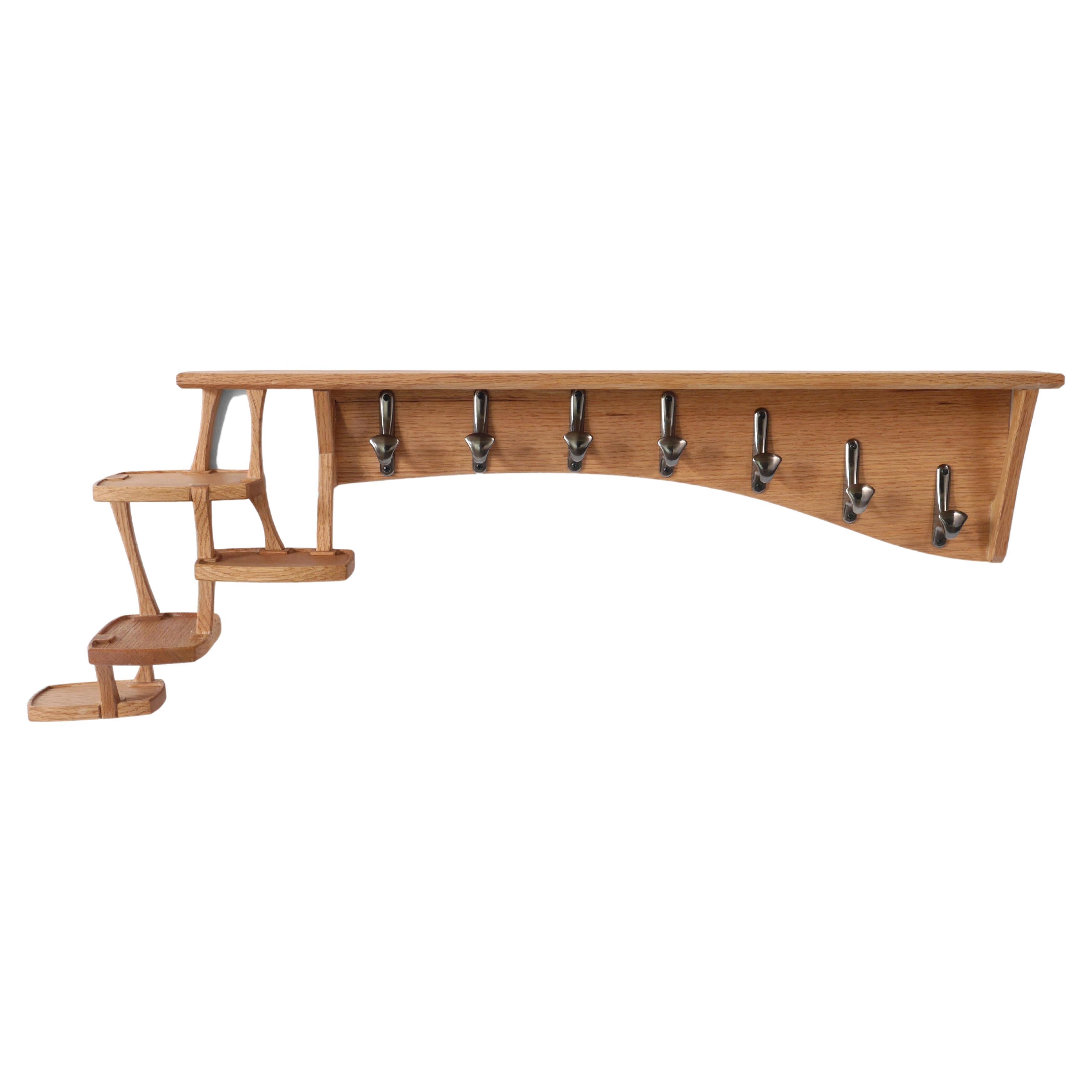 Oak Cirrus Coat Rack, Modern Wall Mounted Hooks and Shelves by Arid For Sale