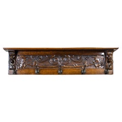 Oak Coat Rack from the Early 20th Century Decorated with Hunting Motif