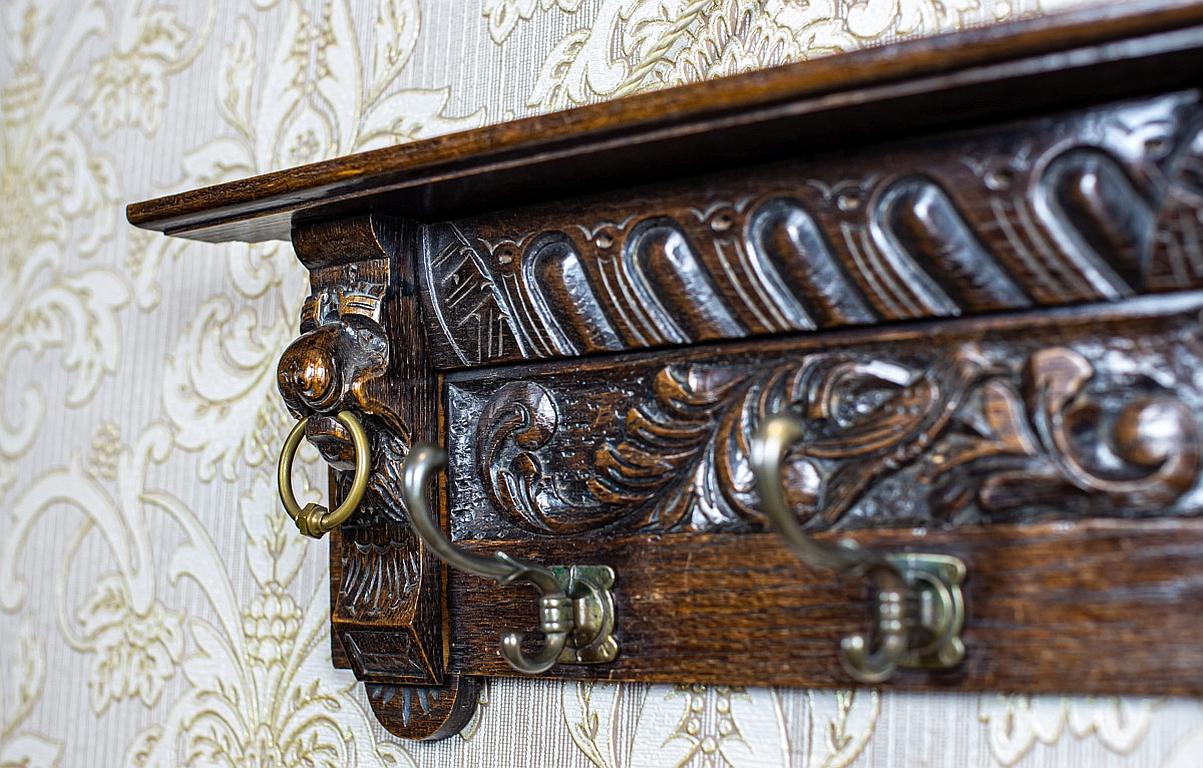 European Oak Coat Rack from the Early 20th Century in Dark Brown