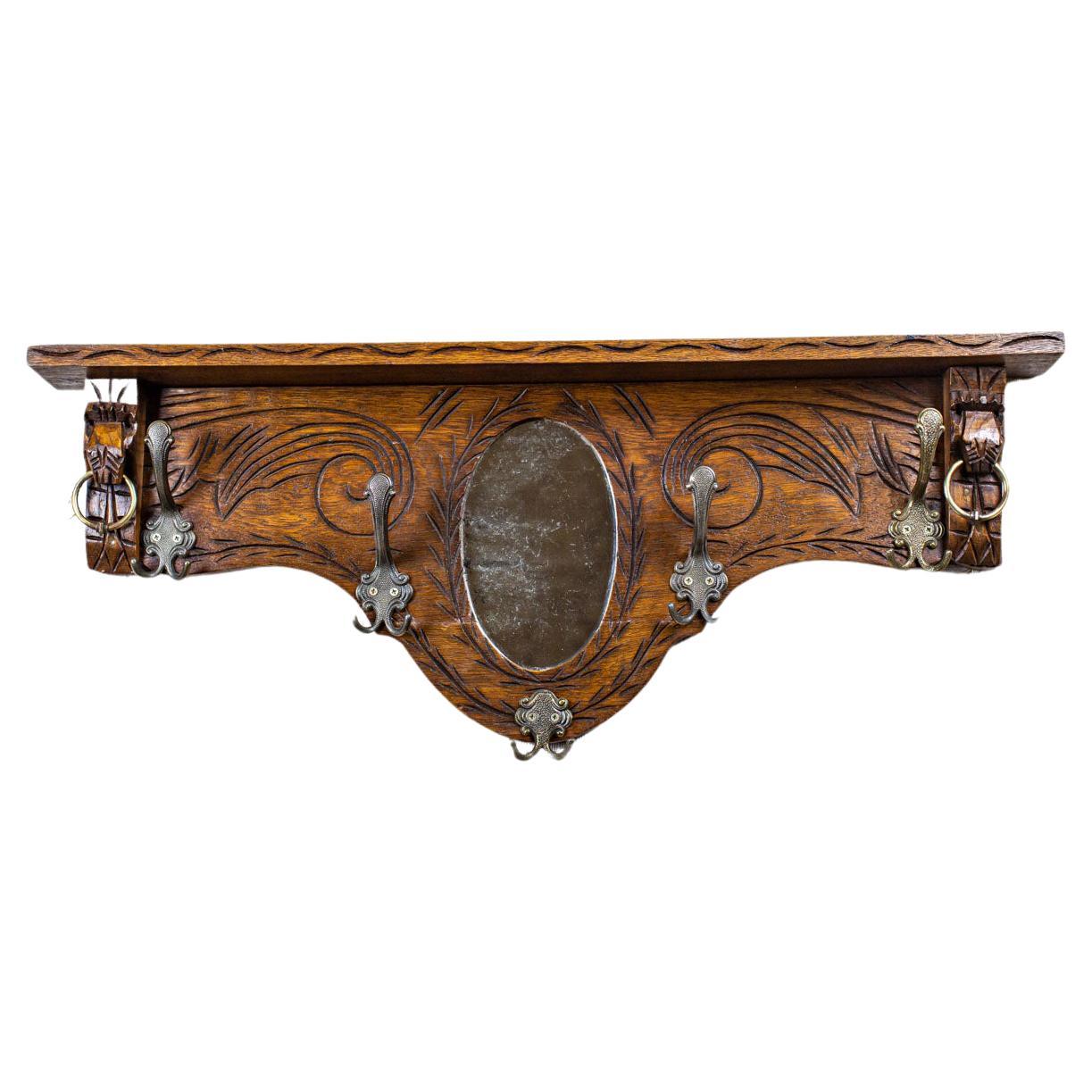 Oak Coat Rack from the Early 20th Century with Mirror For Sale
