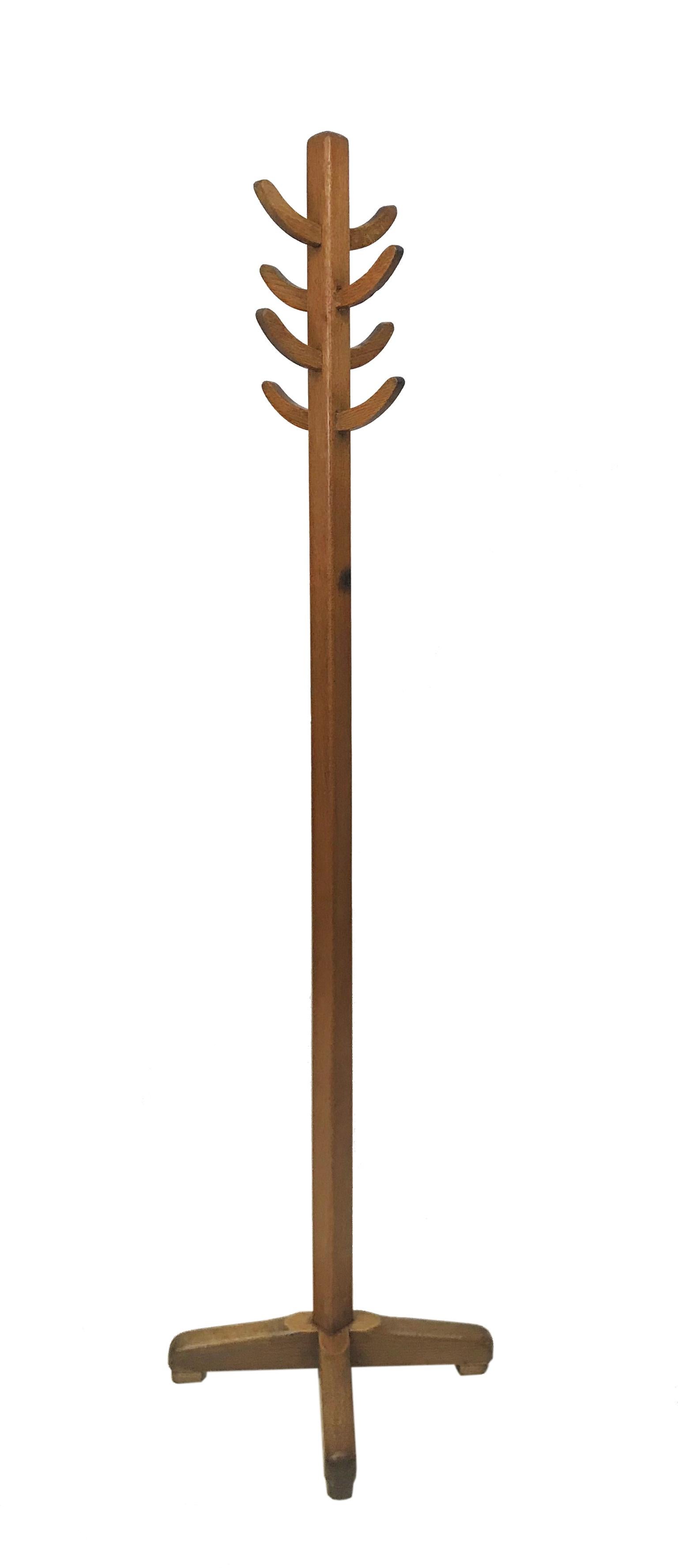 A stylish English oak coat / hat stand, great utility design, simple lines, a sculptural piece.