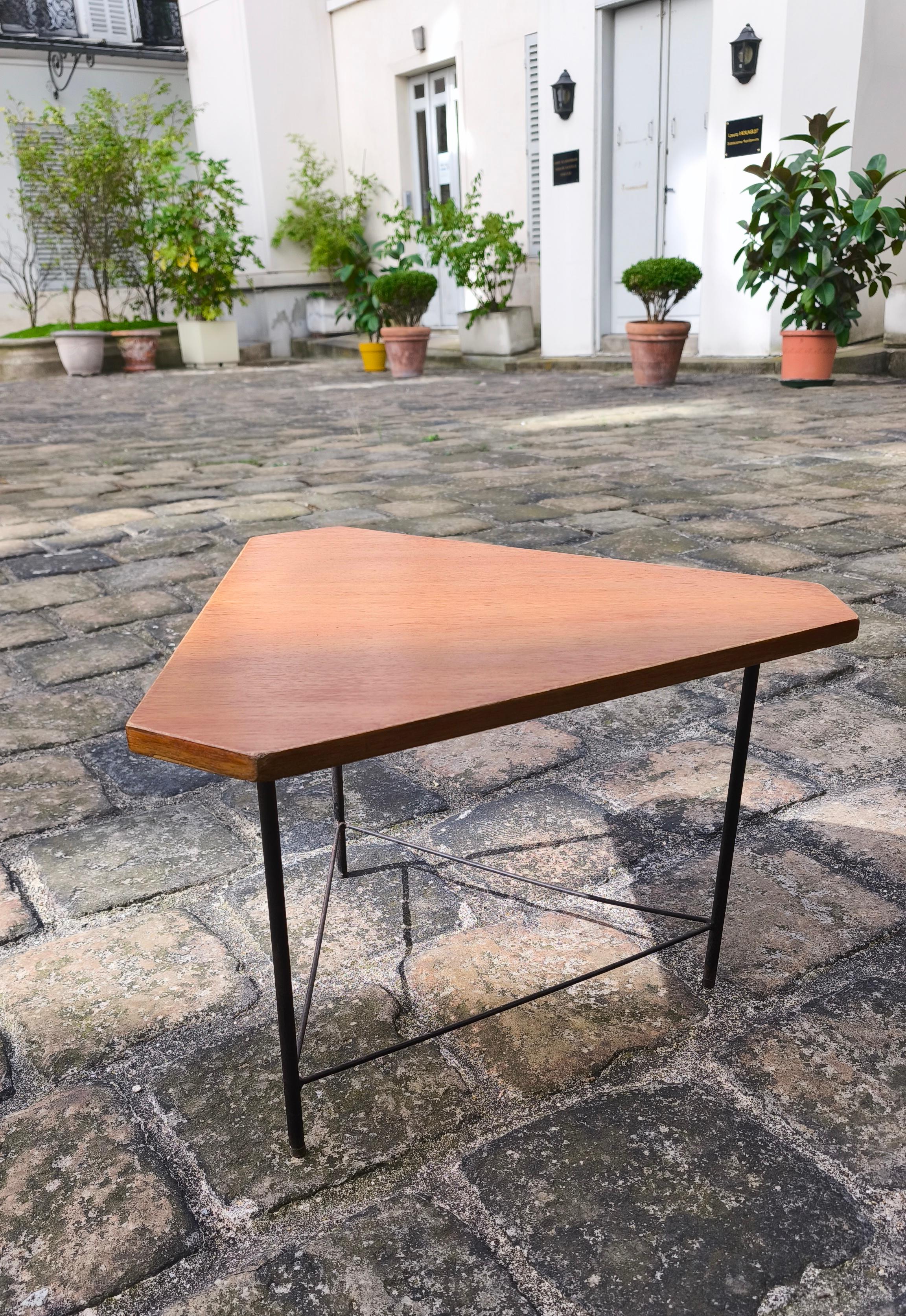 Acier Table basse ou d'appoint en Oak par Gio Ponti pour ISA Bergamo, Italie, années 1950 en vente