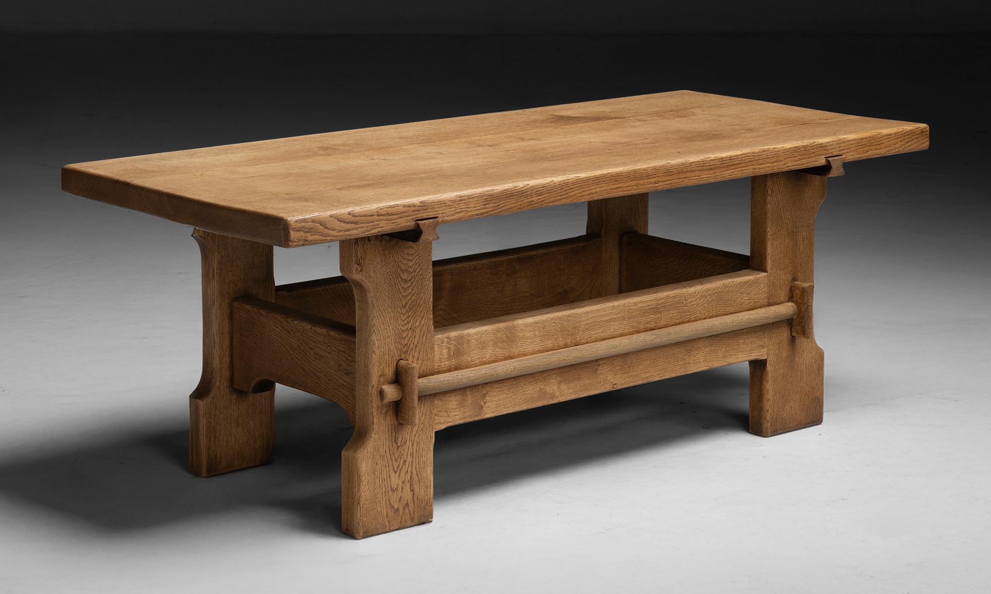 Belgium, 1960
Arts and crafts style construction in solid oak.
50”w x 22”d x 19”h
Ref. TABLE1467
$ 3,800