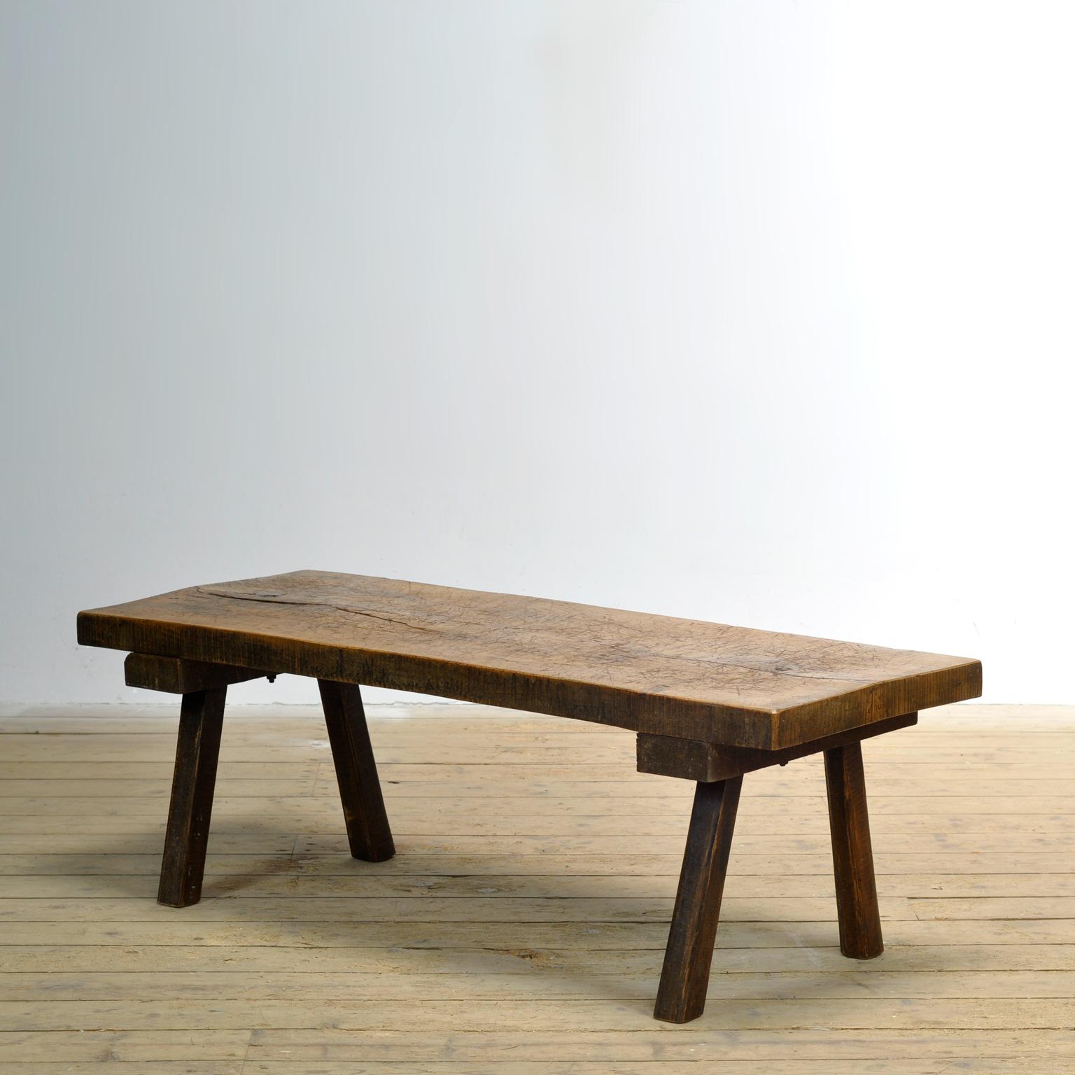 Industrial oak coffee table, circa 1930s For Sale