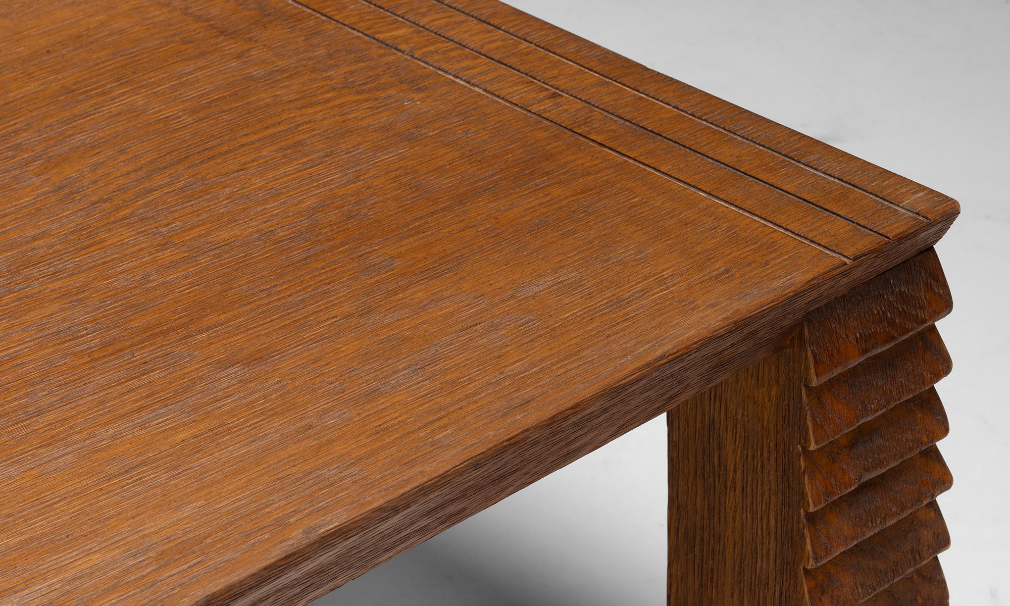 Carved Oak Coffee Table Made in Los Angeles For Sale