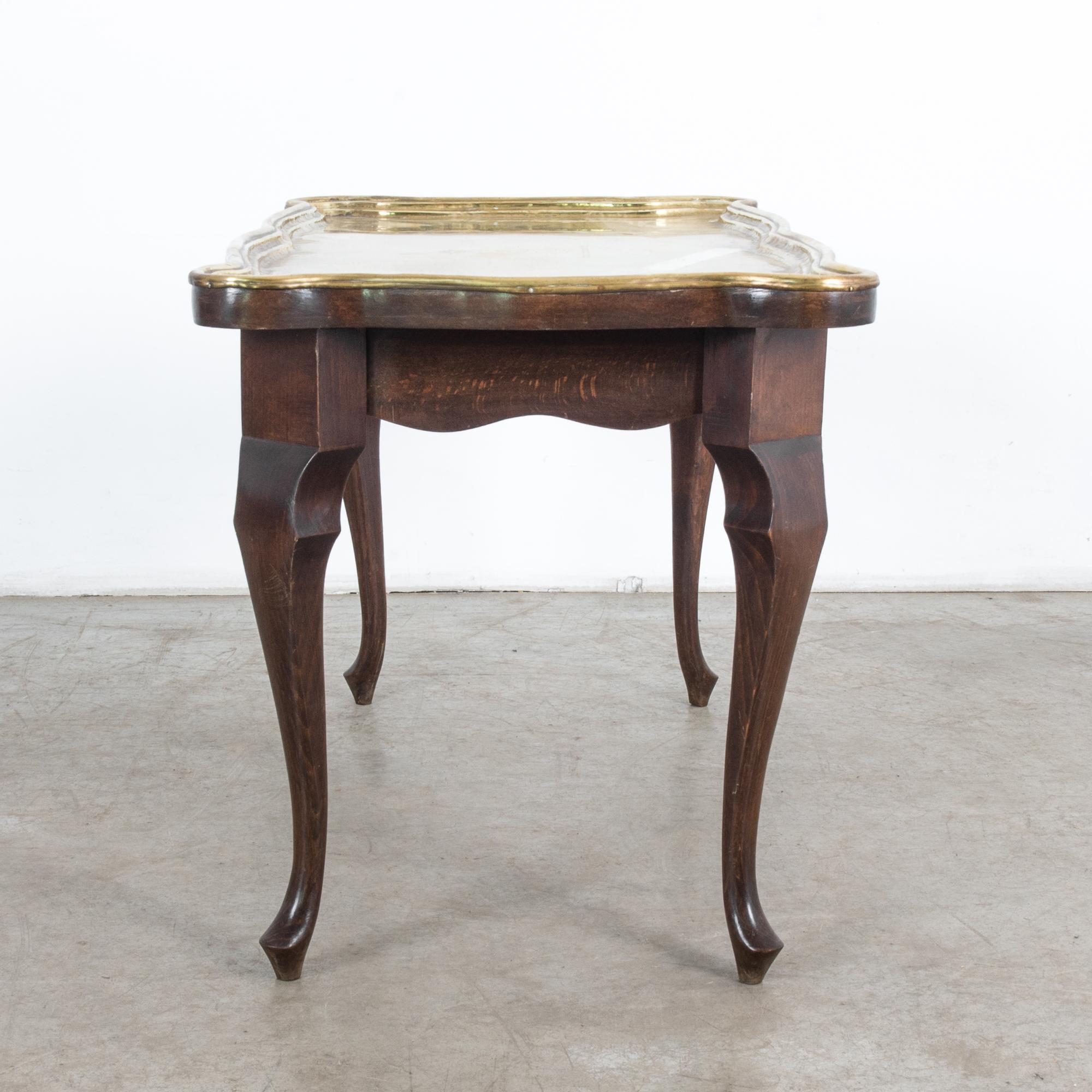 Mid-20th Century Oak Coffee Table with Brass Top, Germany, circa 1959