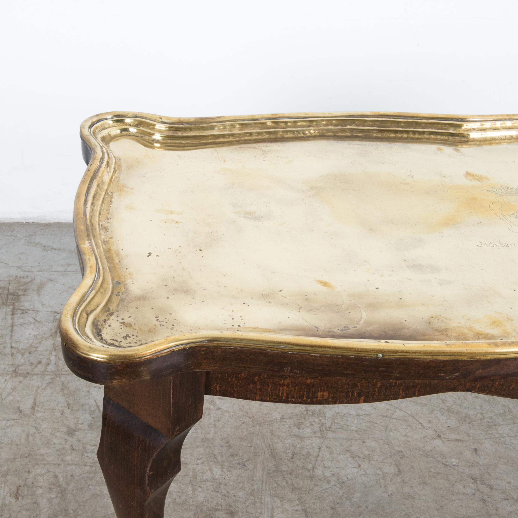 Oak Coffee Table with Brass Top, Germany, circa 1959 4
