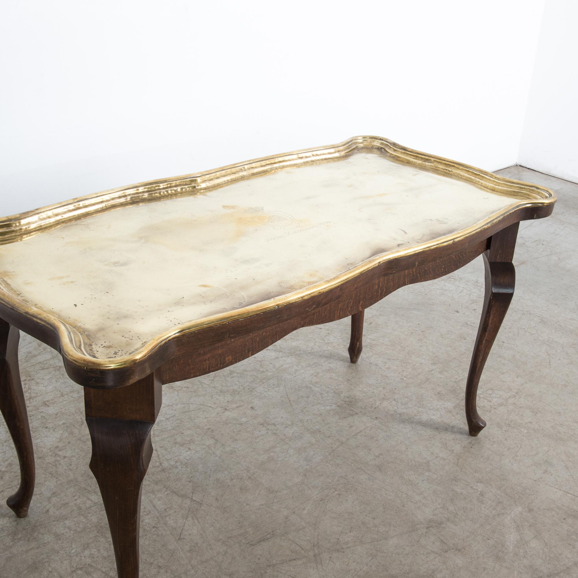 Oak Coffee Table with Brass Top, Germany, circa 1959 5