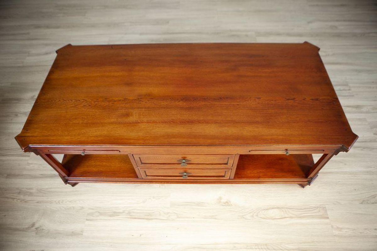 Oak Coffee Table With Drawers From the Mid. 20th Century In Good Condition For Sale In Opole, PL