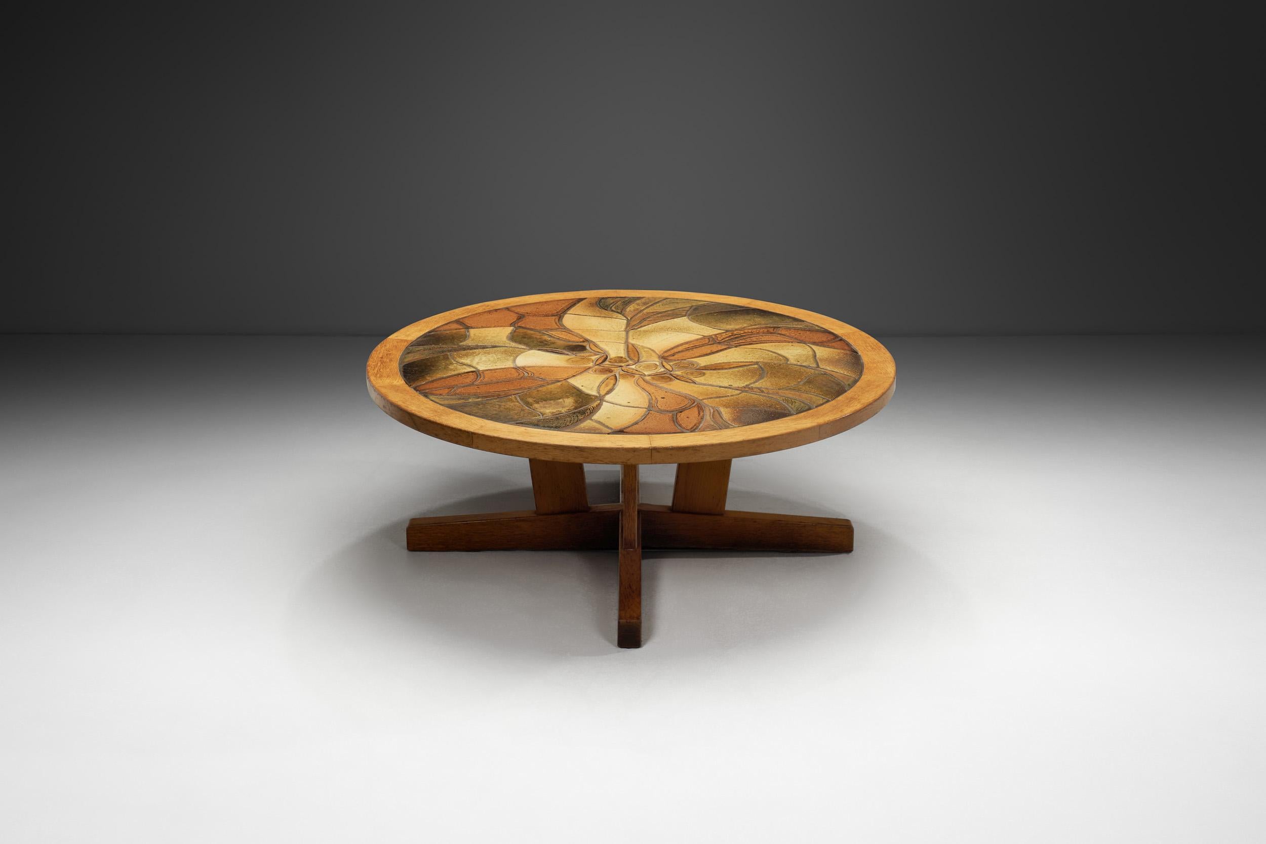 Scandinave moderne Table basse en Oak avec carreaux de grès émaillés par Søren Jean Larsen, Danemark années 1980 en vente