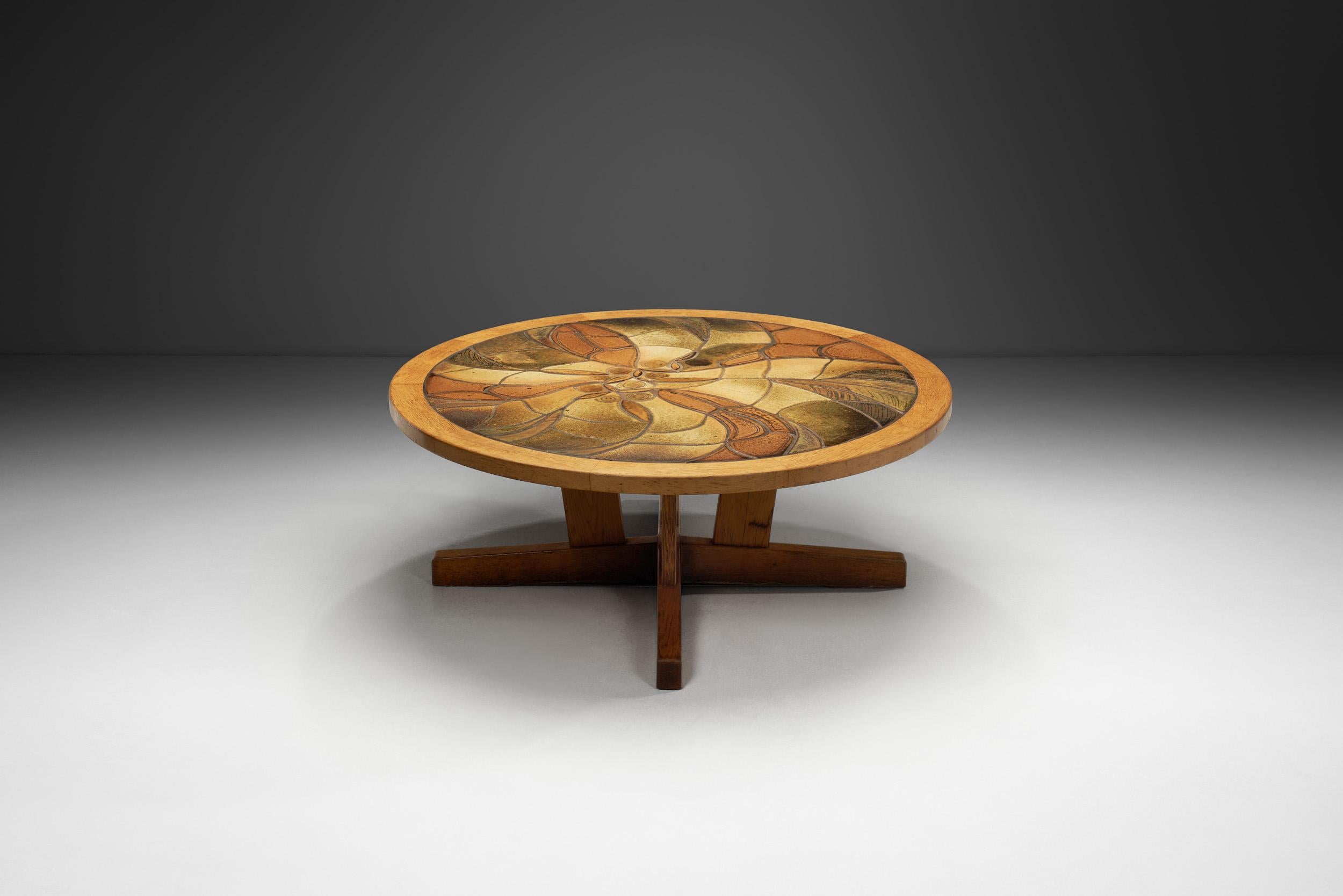Danois Table basse en Oak avec carreaux de grès émaillés par Søren Jean Larsen, Danemark années 1980 en vente