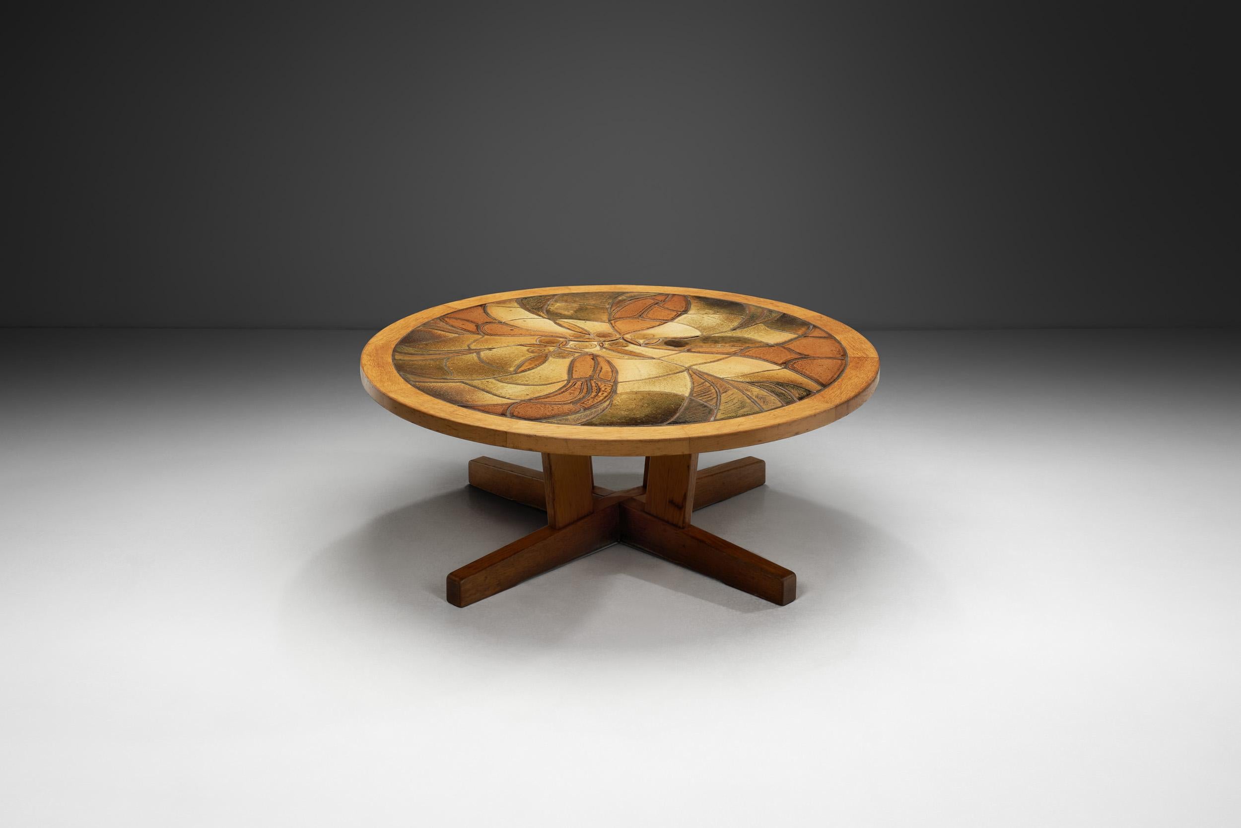 Table basse en Oak avec carreaux de grès émaillés par Søren Jean Larsen, Danemark années 1980 Bon état - En vente à Utrecht, NL