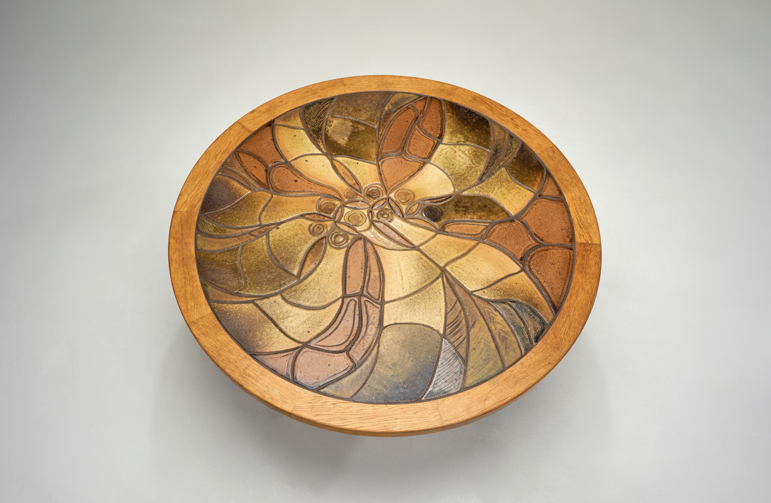 Fin du 20e siècle Table basse en Oak avec carreaux de grès émaillés par Søren Jean Larsen, Danemark années 1980 en vente