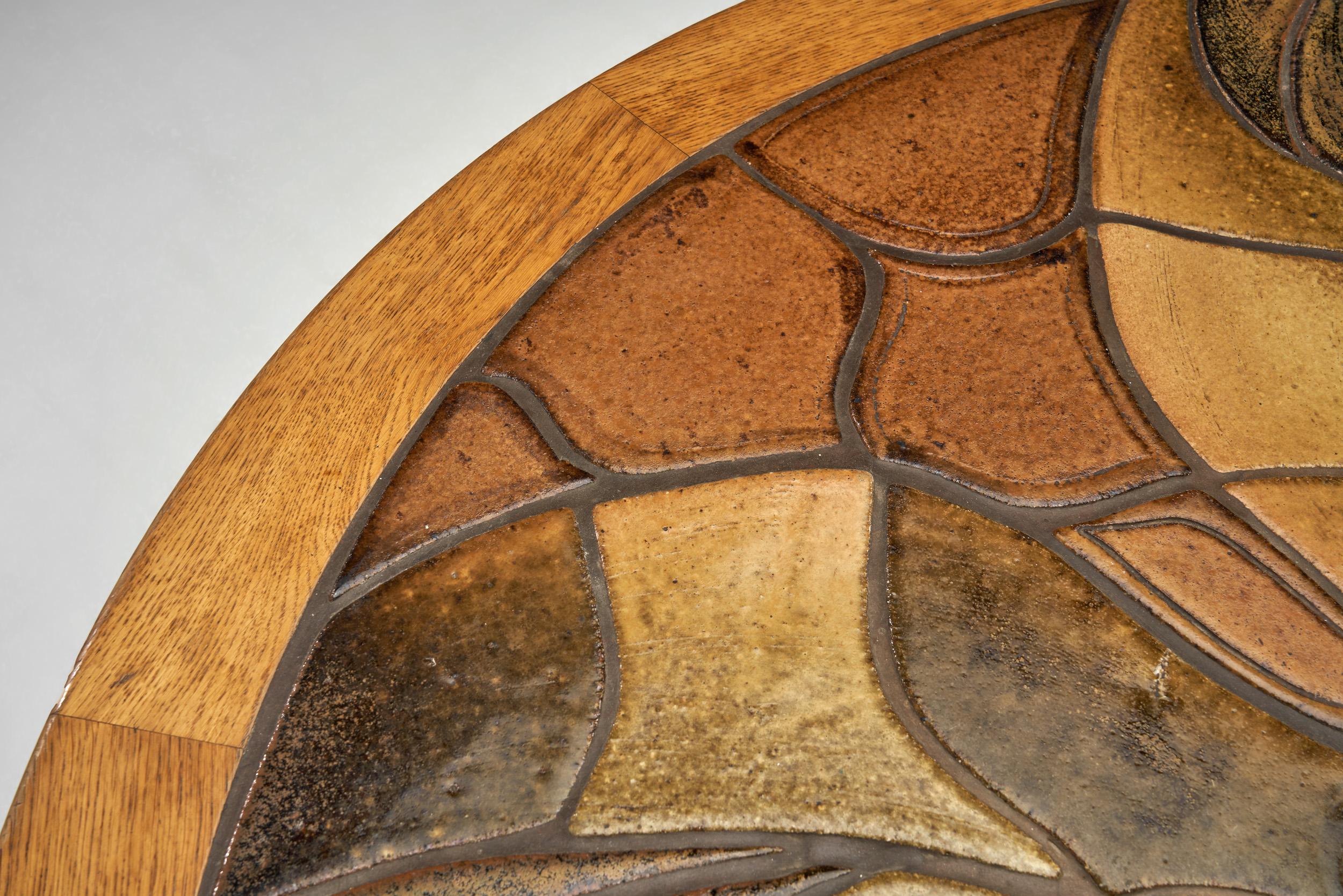 Table basse en Oak avec carreaux de grès émaillés par Søren Jean Larsen, Danemark années 1980 en vente 1