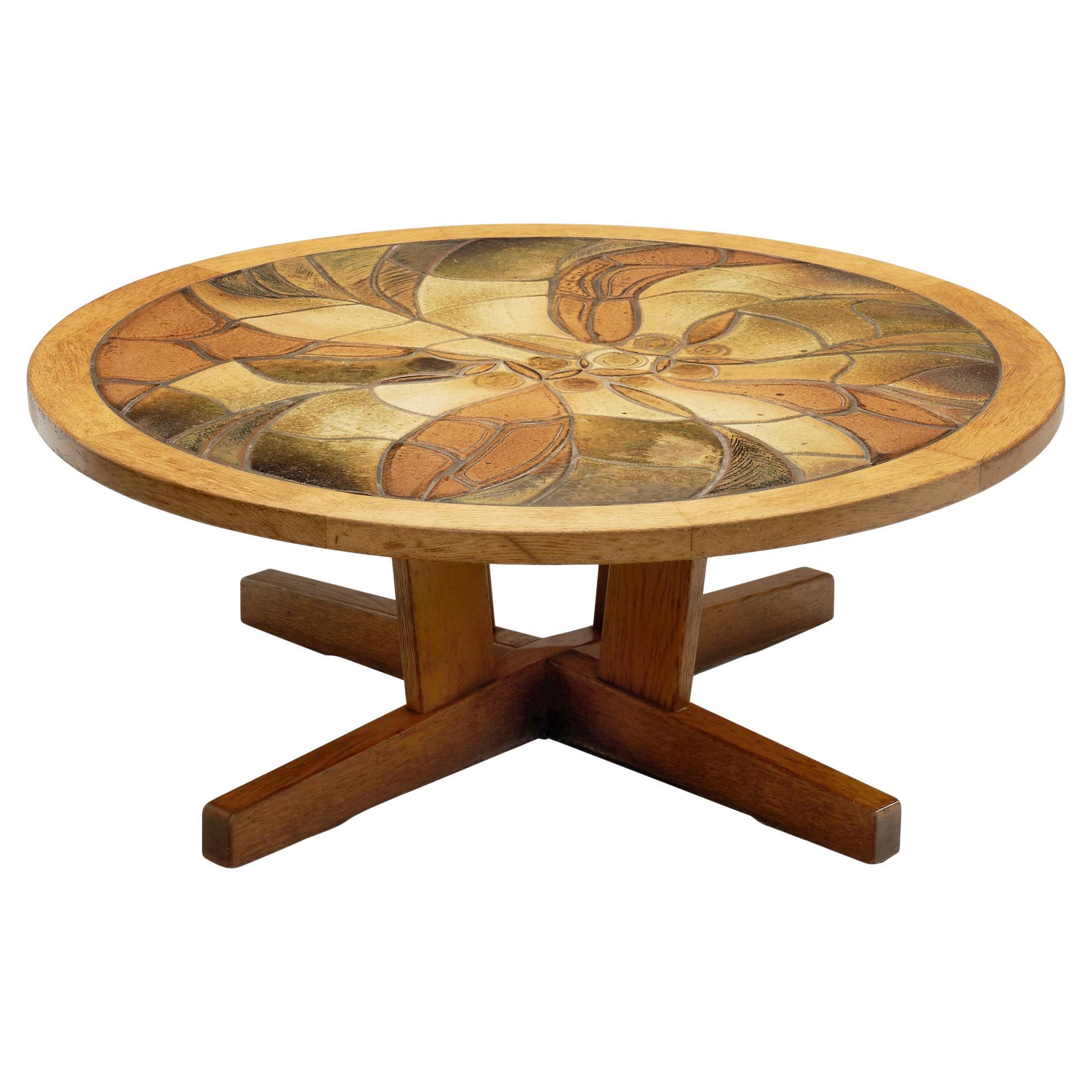 Table basse en Oak avec carreaux de grès émaillés par Søren Jean Larsen, Danemark années 1980 en vente