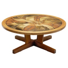 Table basse en Oak avec carreaux de grès émaillés par Søren Jean Larsen, Danemark années 1980