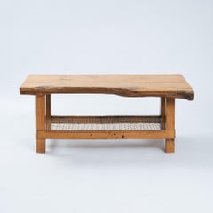 Mesa de centro de roble con estante inferior de cuerda, años 70