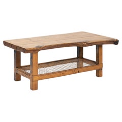 Mesa de centro de roble con estante inferior de cuerda, años 70
