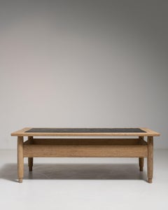 Oak Coffee Table with Slate Top, France, 1970-1979