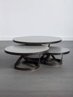 Oak Coffee Table with Spiral Blackened Steel Base