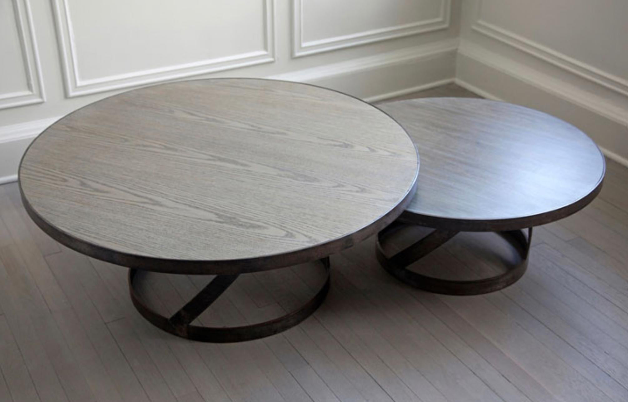Oak Coffee Table with Spiral Blackened Steel Base For Sale 3