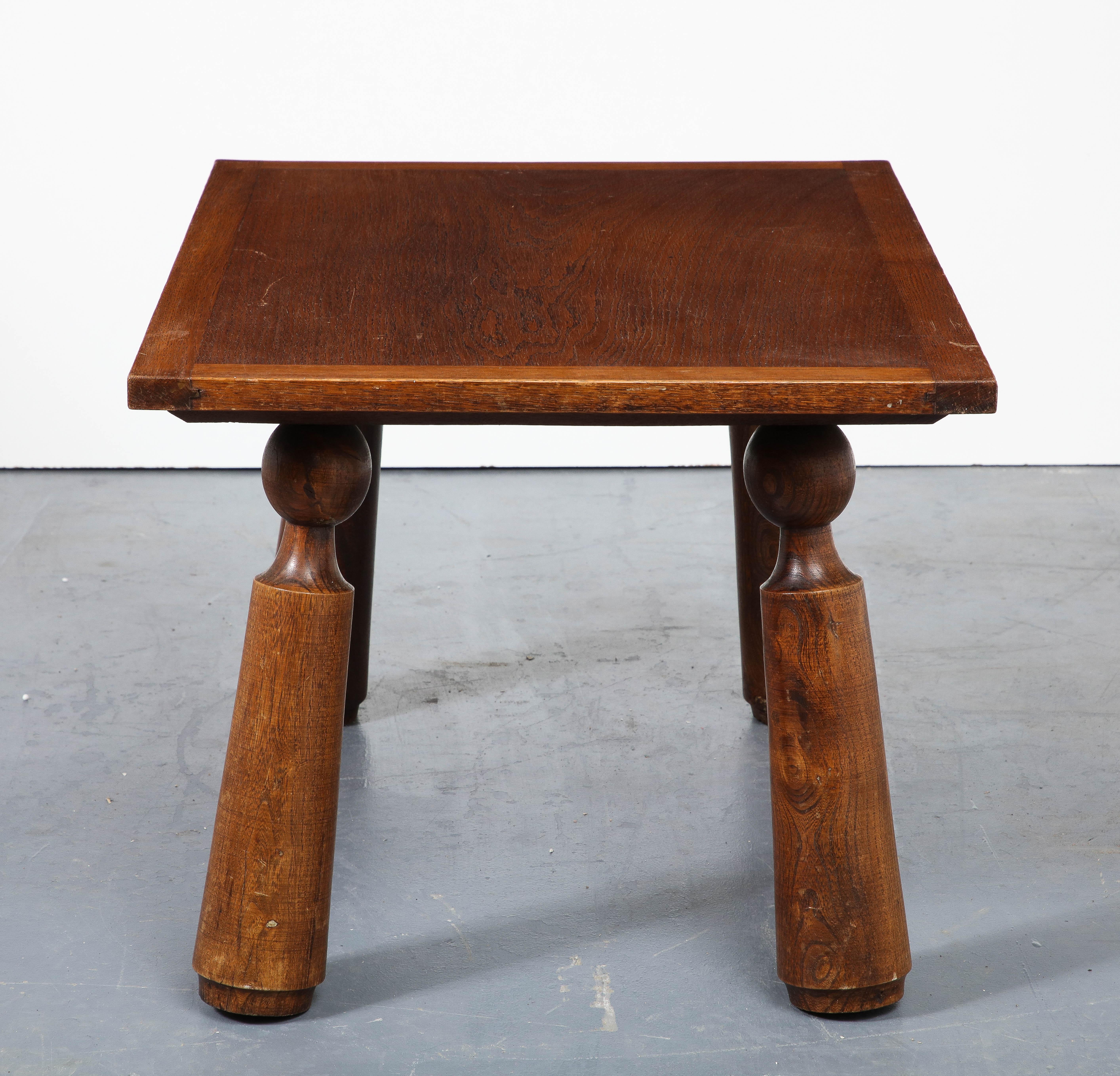Oak Coffee Table With Turned Legs, in the Manner of Charles Dudouyt, France For Sale 1