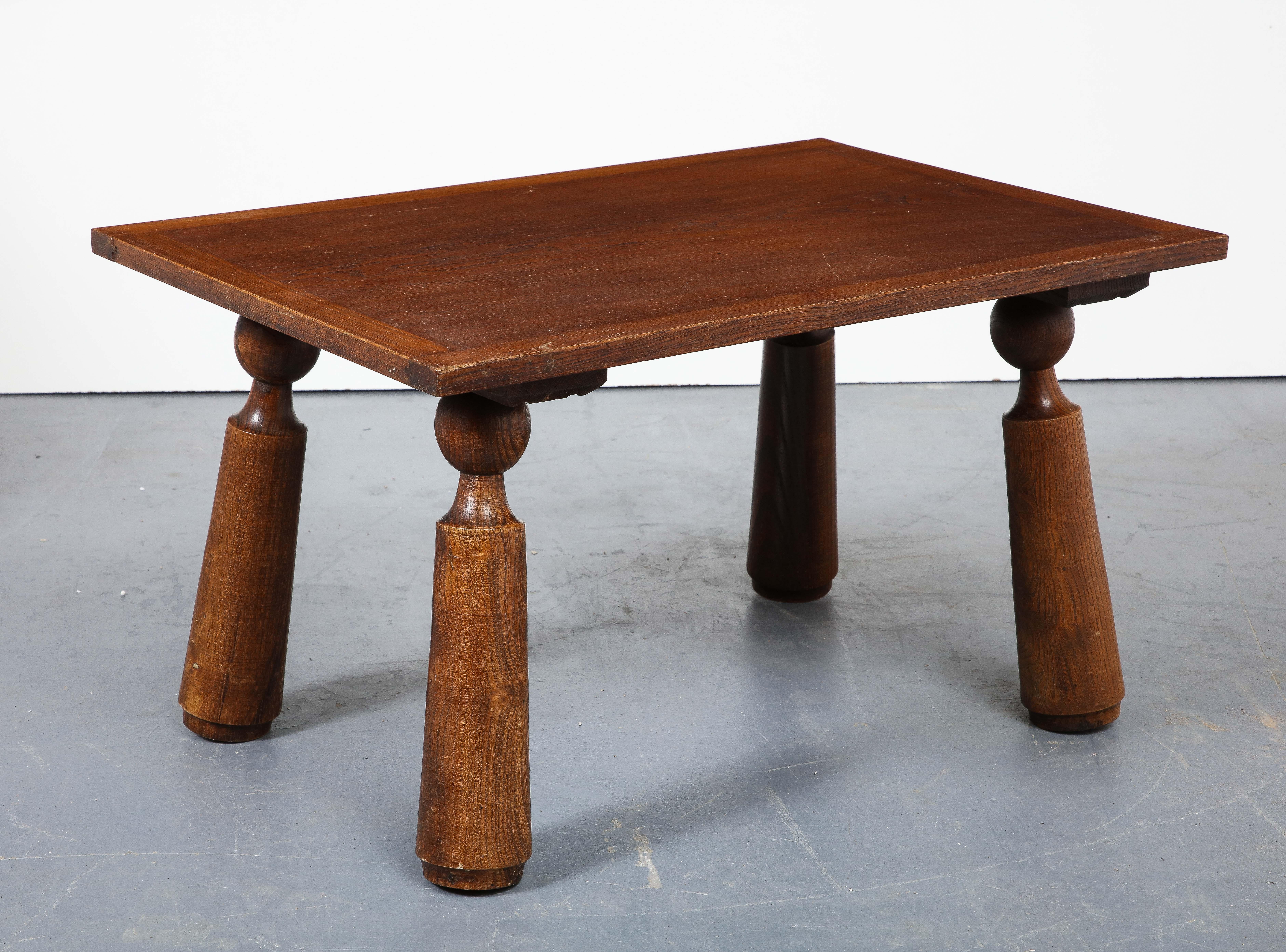 Oak Coffee Table With Turned Legs, in the Manner of Charles Dudouyt, France For Sale 2