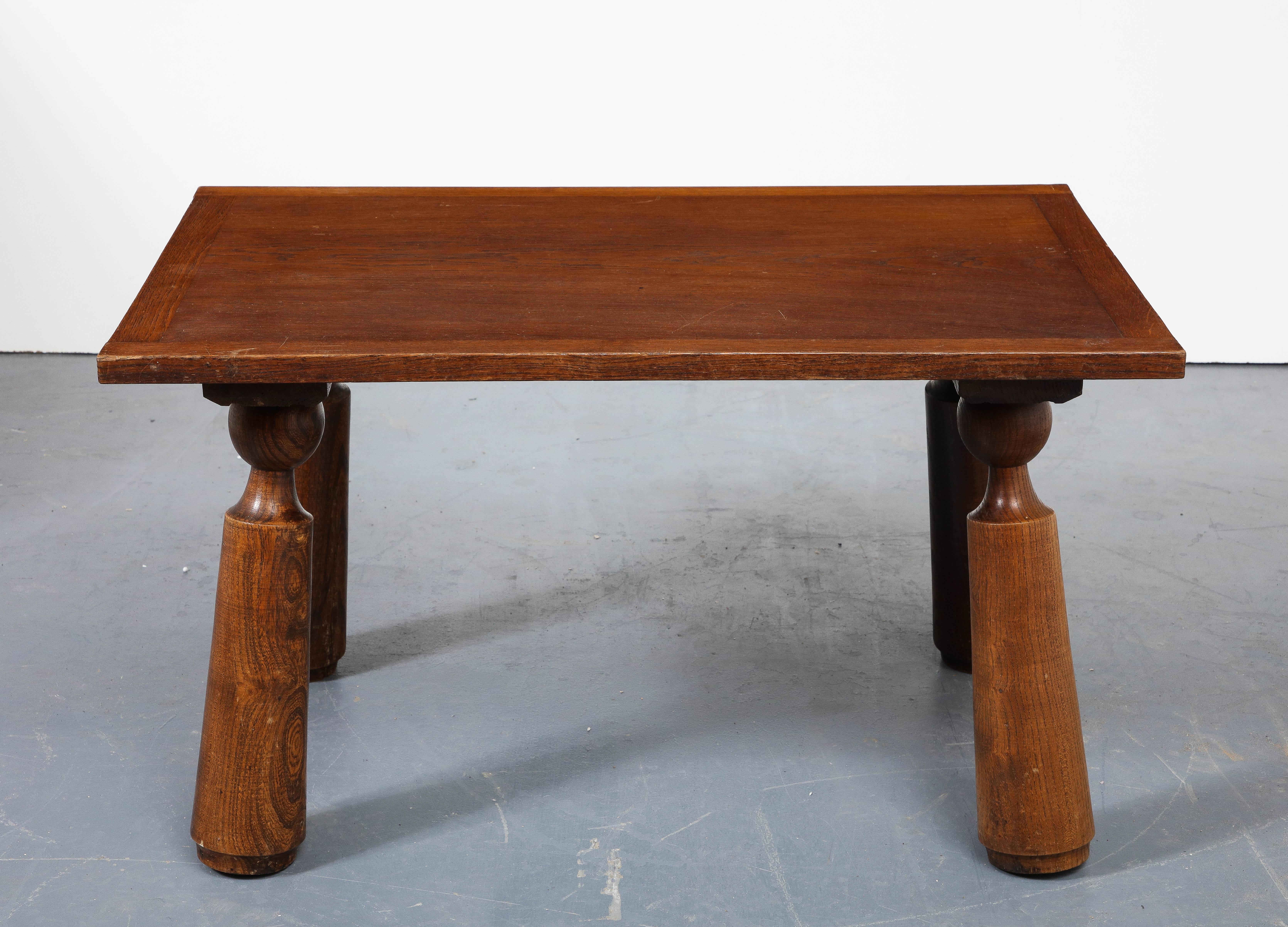 Oak Coffee Table With Turned Legs, in the Manner of Charles Dudouyt, France For Sale 3