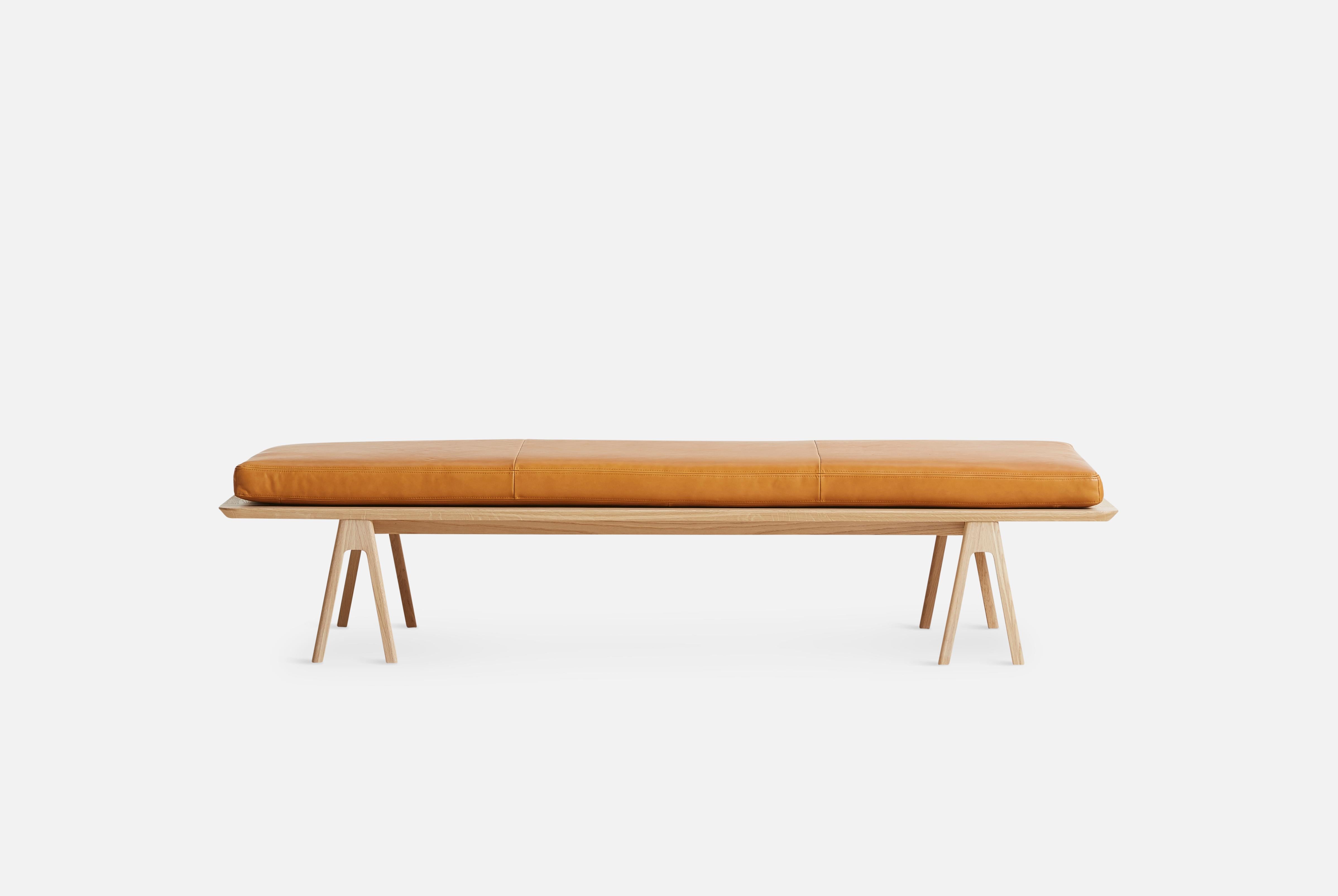 Post-Modern Oak Cognac Leather Level Daybed by Msds Studio For Sale