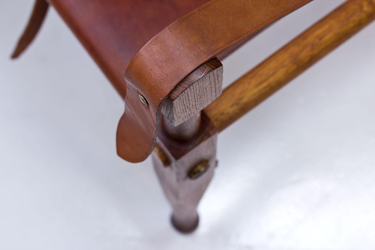 Oak and Cognac Leather Safari Chair by Wilhelm Kienzle for Wohnbedarf, 1950s 6