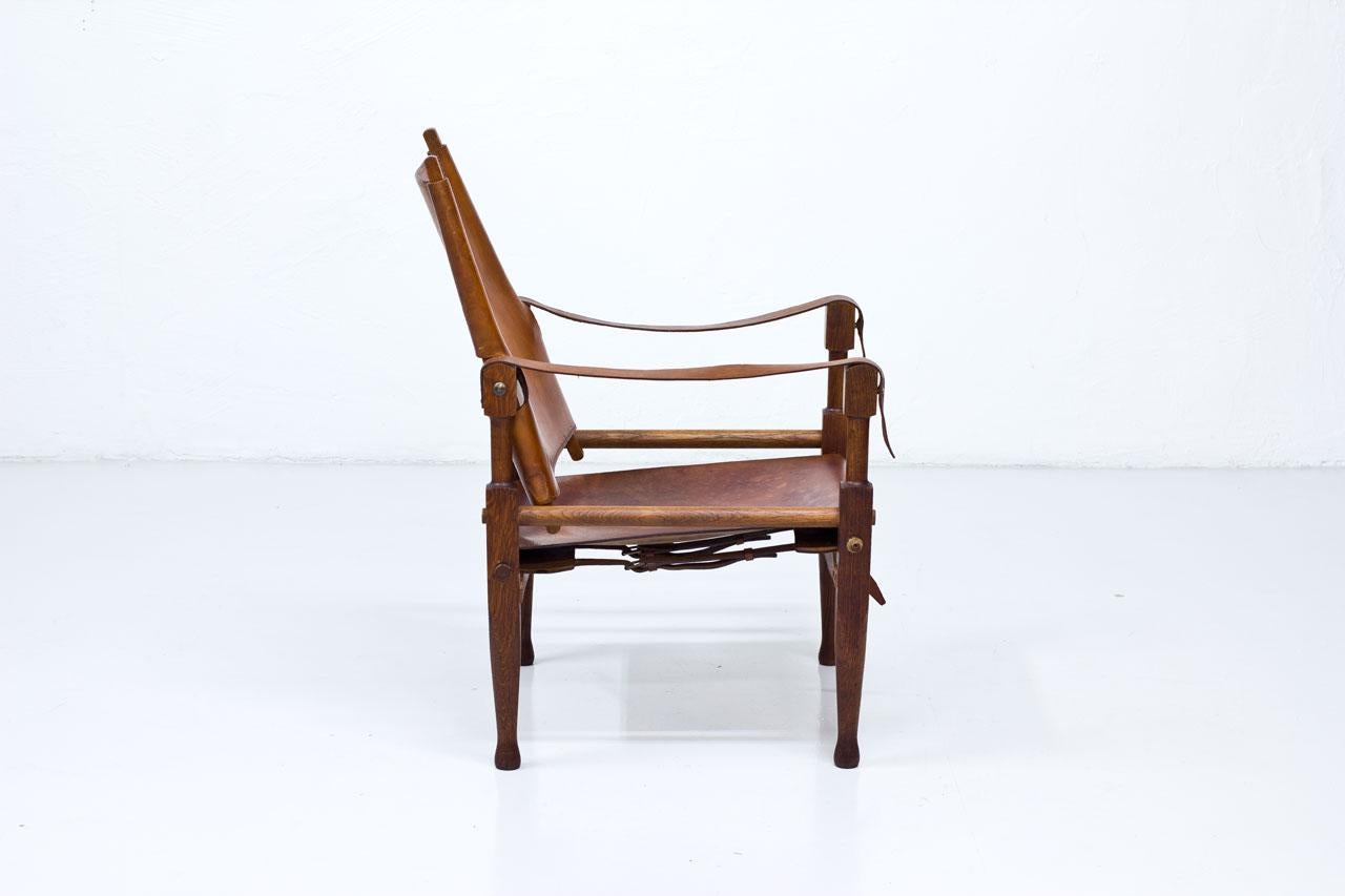 Mid-Century Modern Oak and Cognac Leather Safari Chair by Wilhelm Kienzle for Wohnbedarf, 1950s