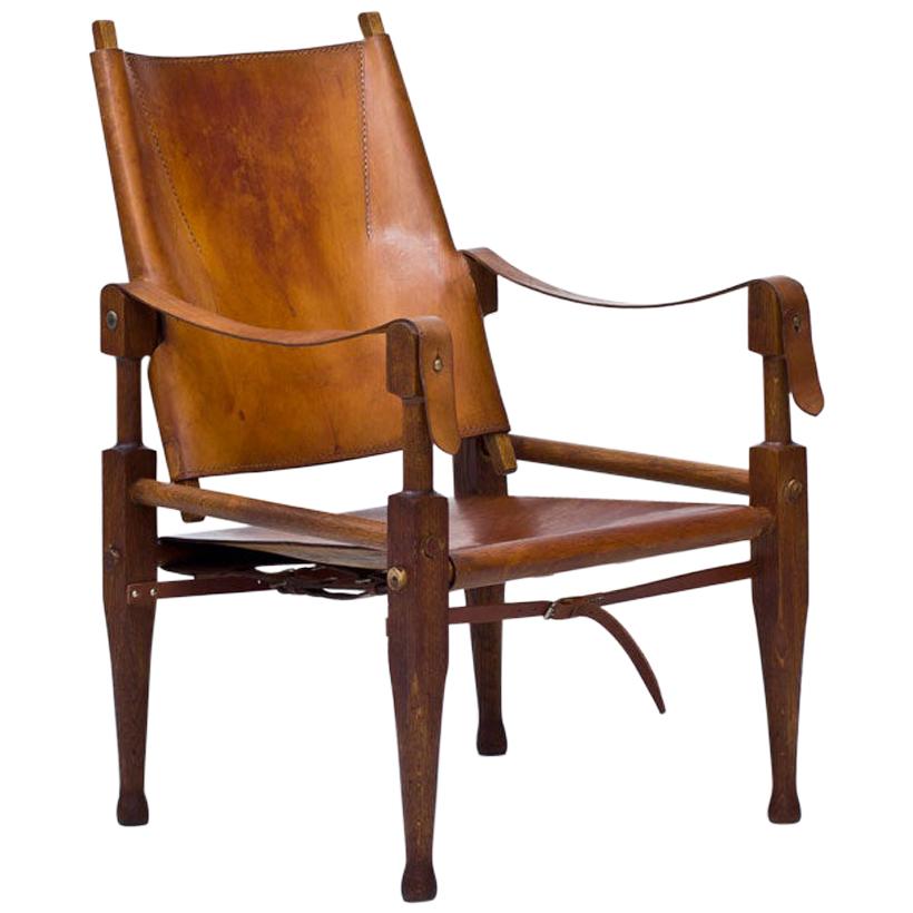 Oak and Cognac Leather Safari Chair by Wilhelm Kienzle for Wohnbedarf, 1950s