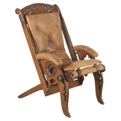 Antique Oak Colonial Campaign Chair
