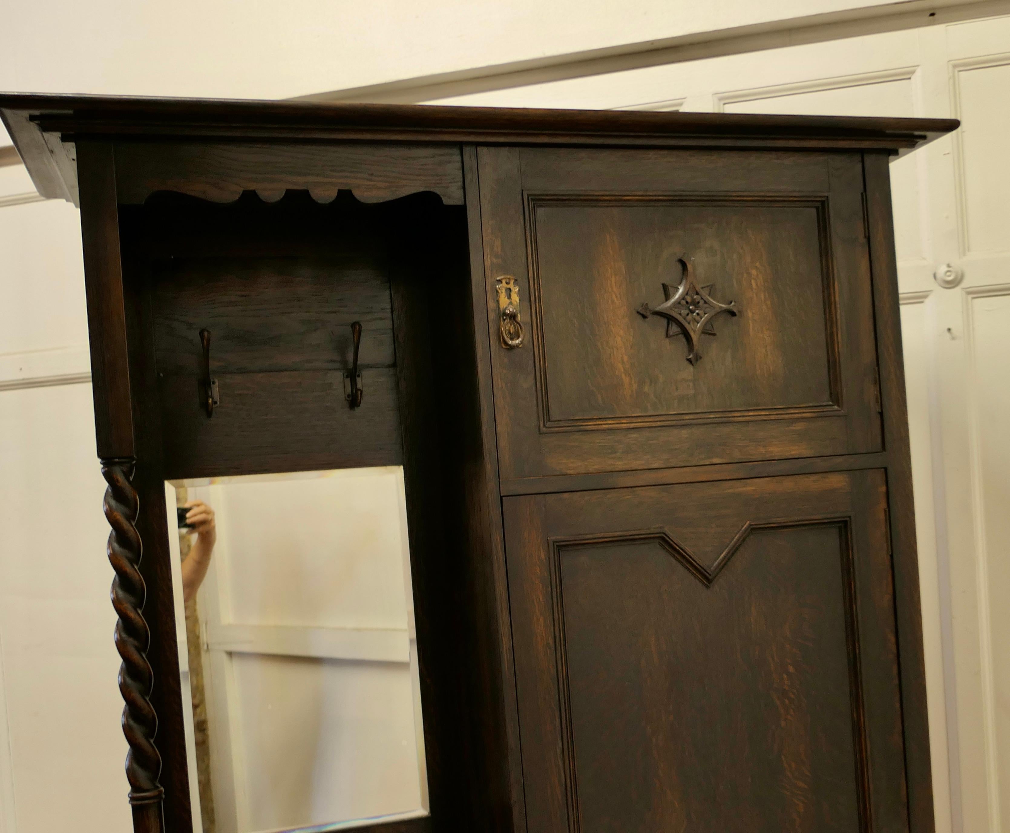 Gothic Revival Oak Compactum Hall Wardrobe, Hall Stand For Sale