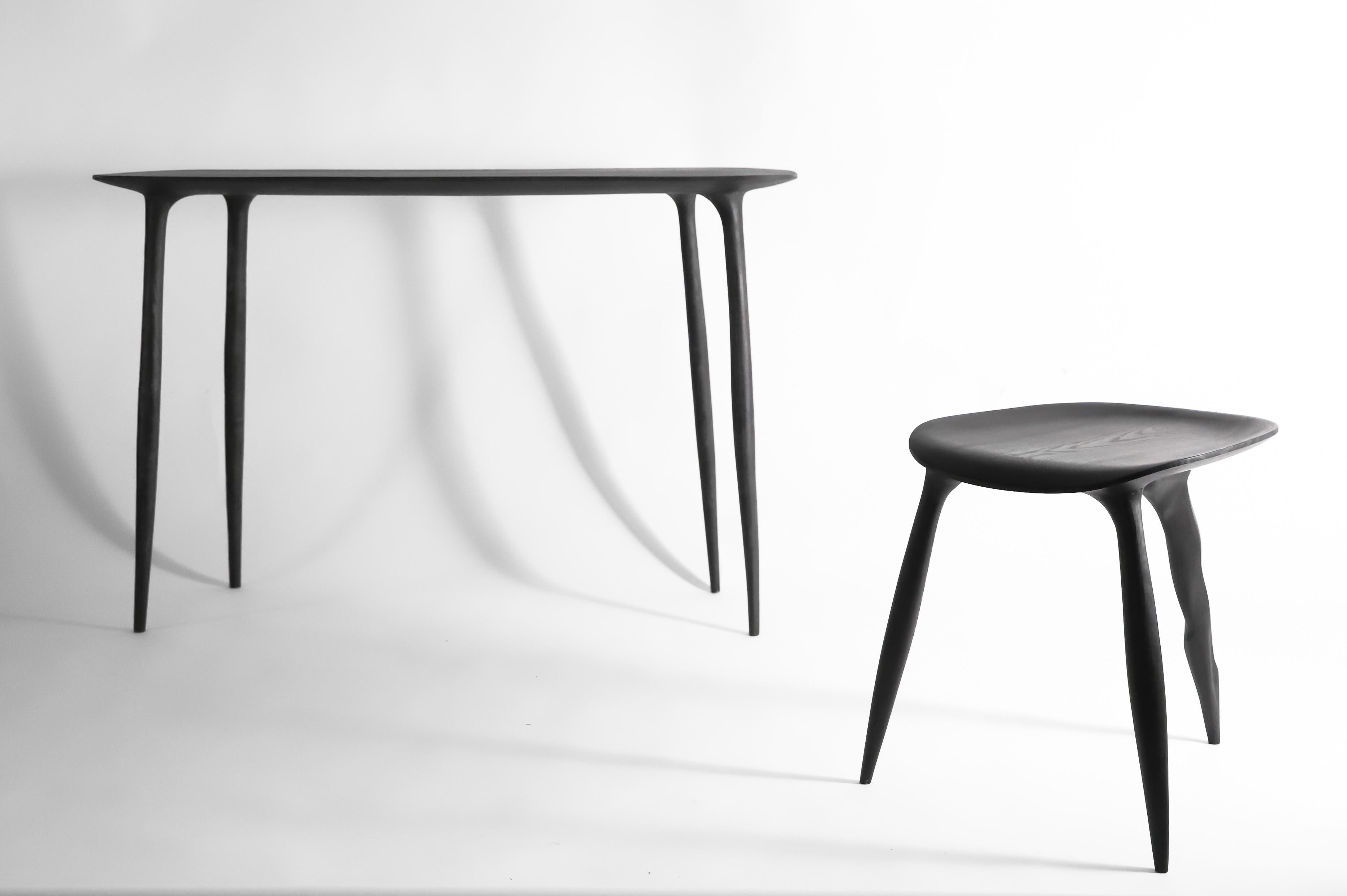 Modern Oak Console Desk with Stool, Hand-Sculpted by Cedric Breisacher