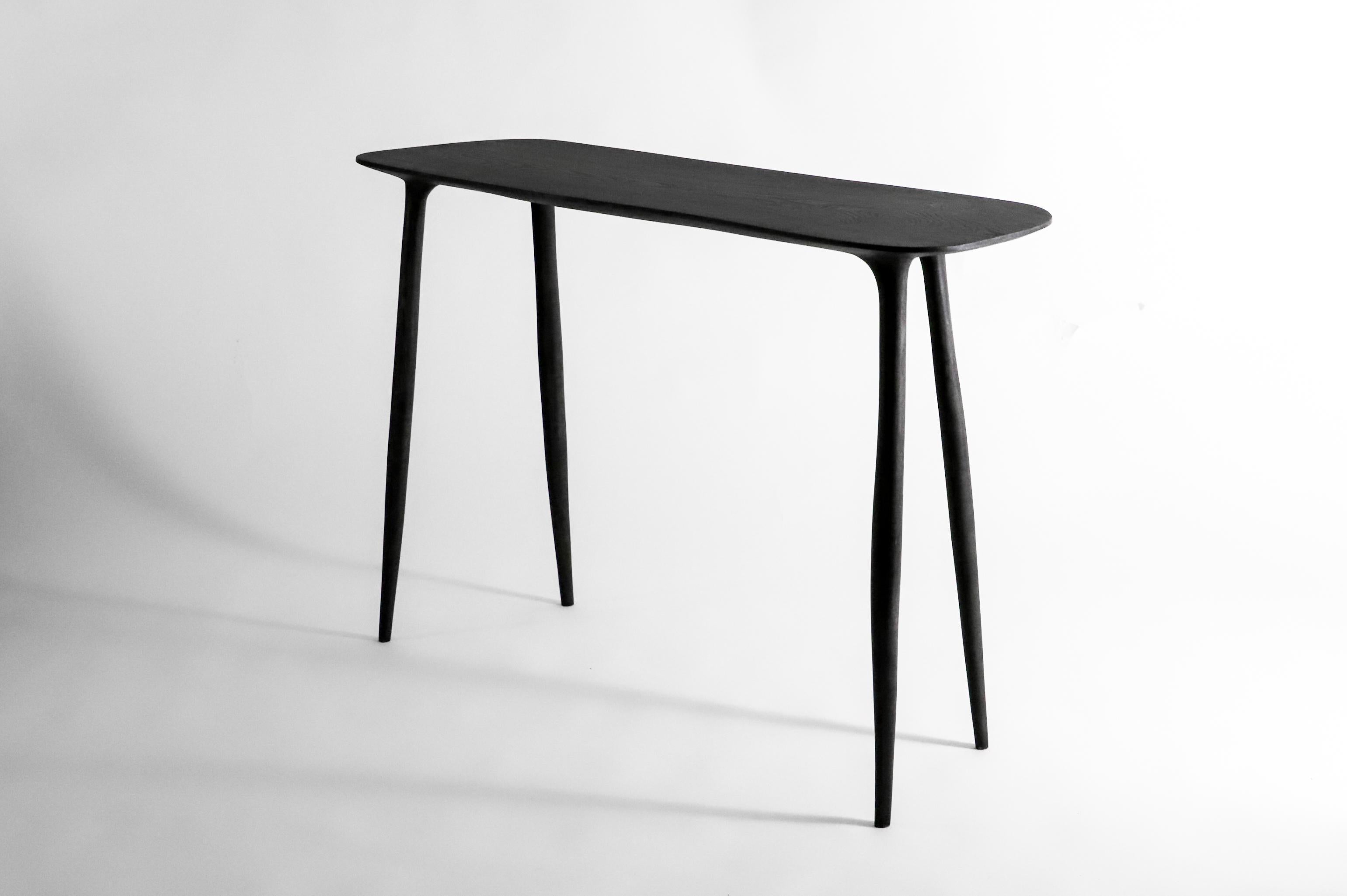 French Oak Console Desk with Stool, Hand-Sculpted by Cedric Breisacher
