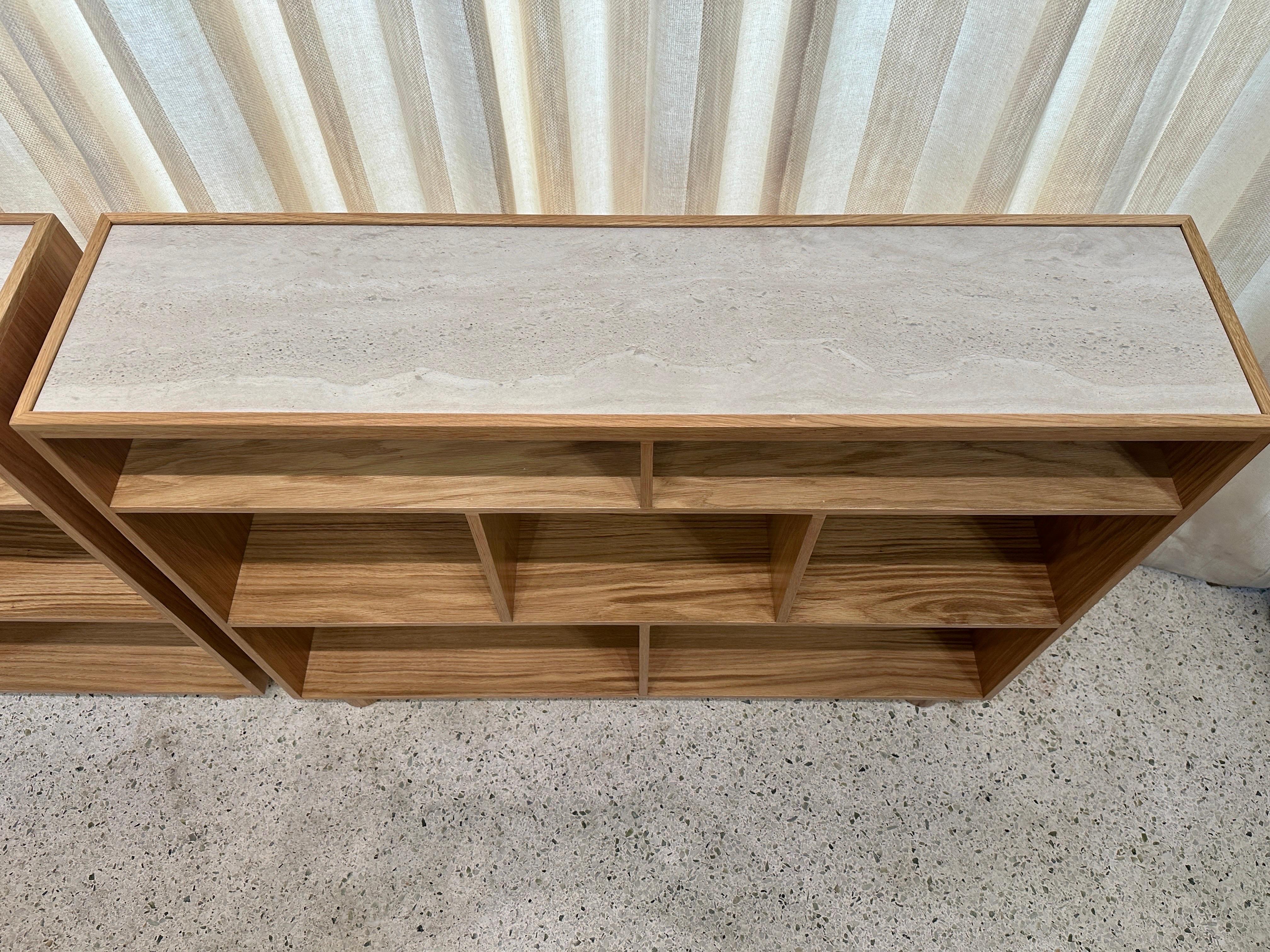 Post-Modern Oak Console Height Bookcases Custom Designed (Two Available) For Sale