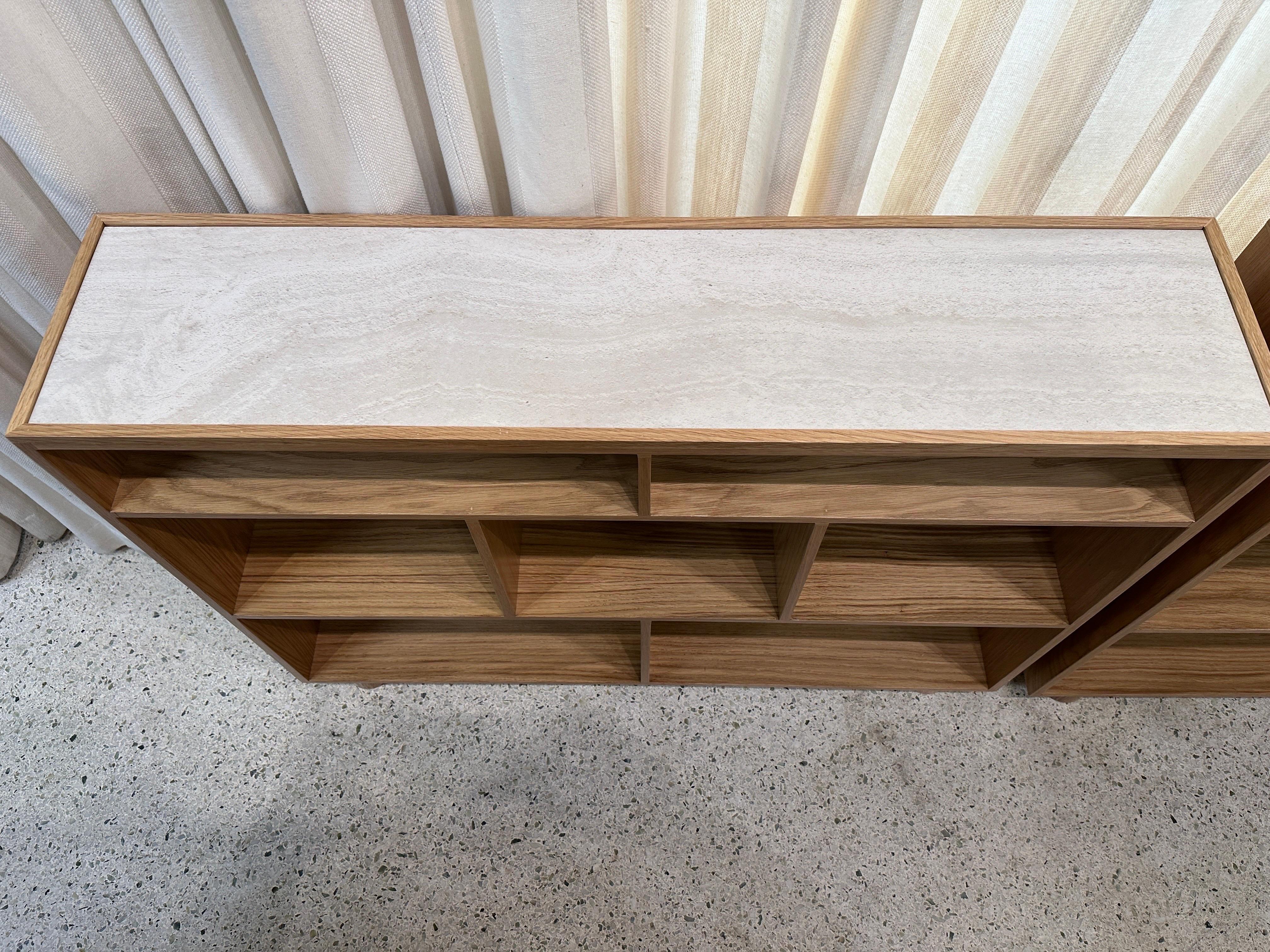 American Oak Console Height Bookcases Custom Designed (Two Available) For Sale