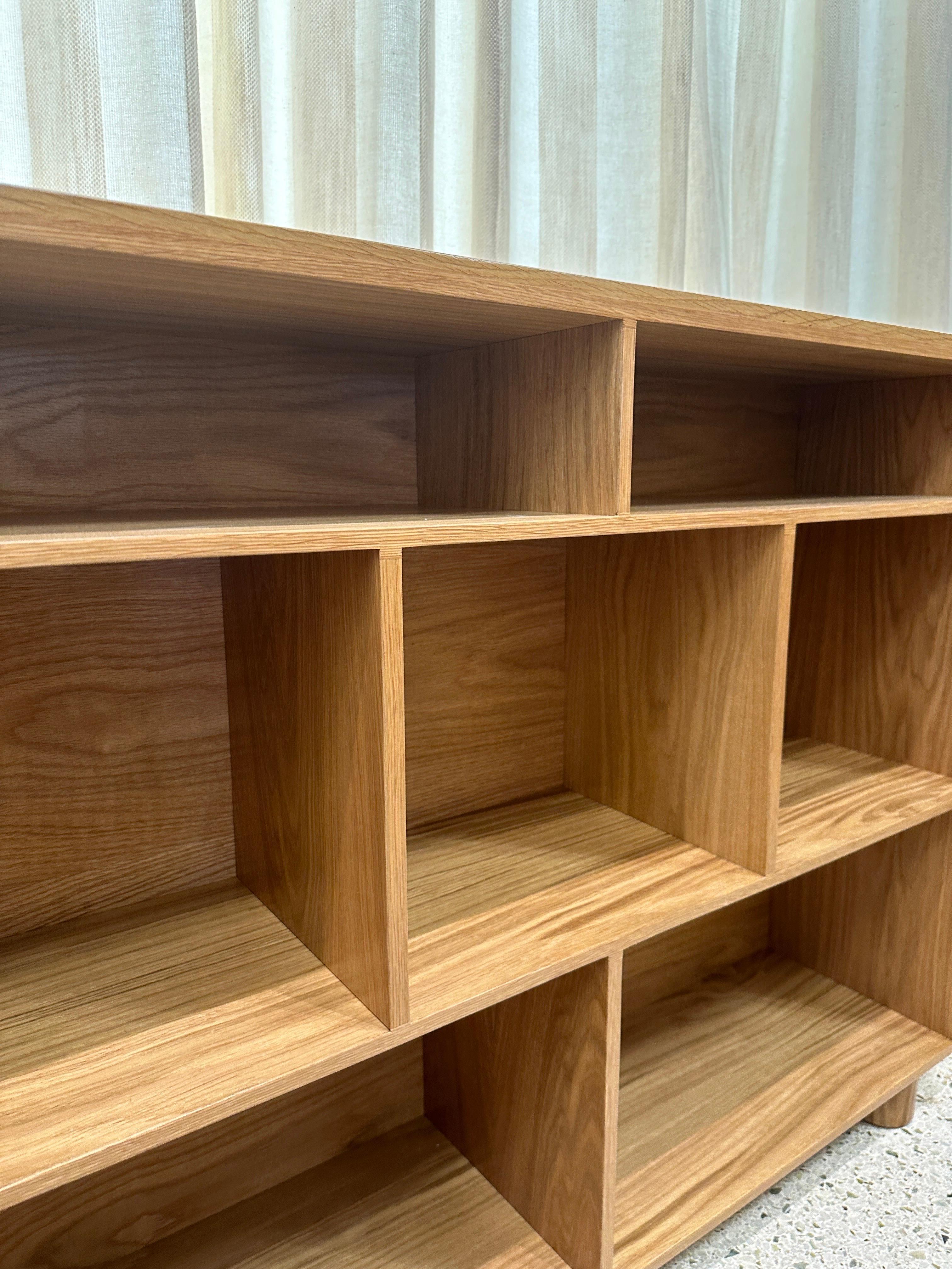 Oak Console Height Bookcases Custom Designed (Two Available) In Excellent Condition For Sale In North Miami, FL