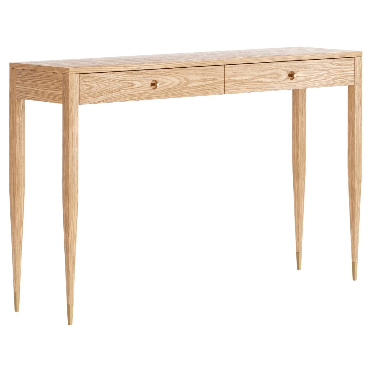 Consolle in Oak a due cassetti in stile moderno di metà secolo, tavolo da ingresso