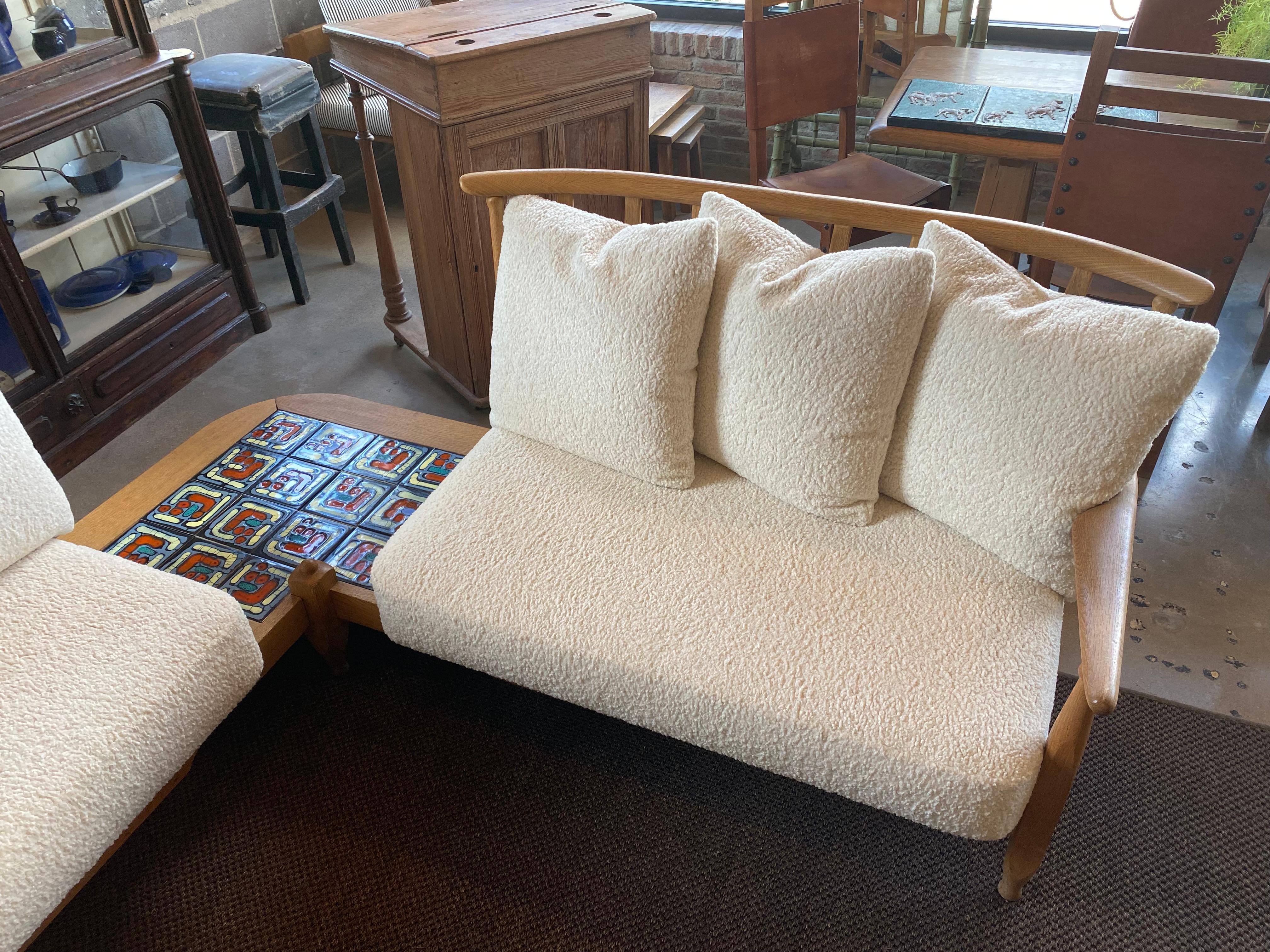 Oak Corner Sofa by Guillerme & Chambron, France, 1950-60's In Good Condition In Austin, TX