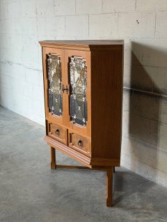 Oak Corner Storage Cabinet with Glass Doors Danish Mid-Century Modern 1960s