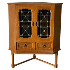 Oak Corner Storage Cabinet with Glass Doors Danish Mid-Century Modern 1960s