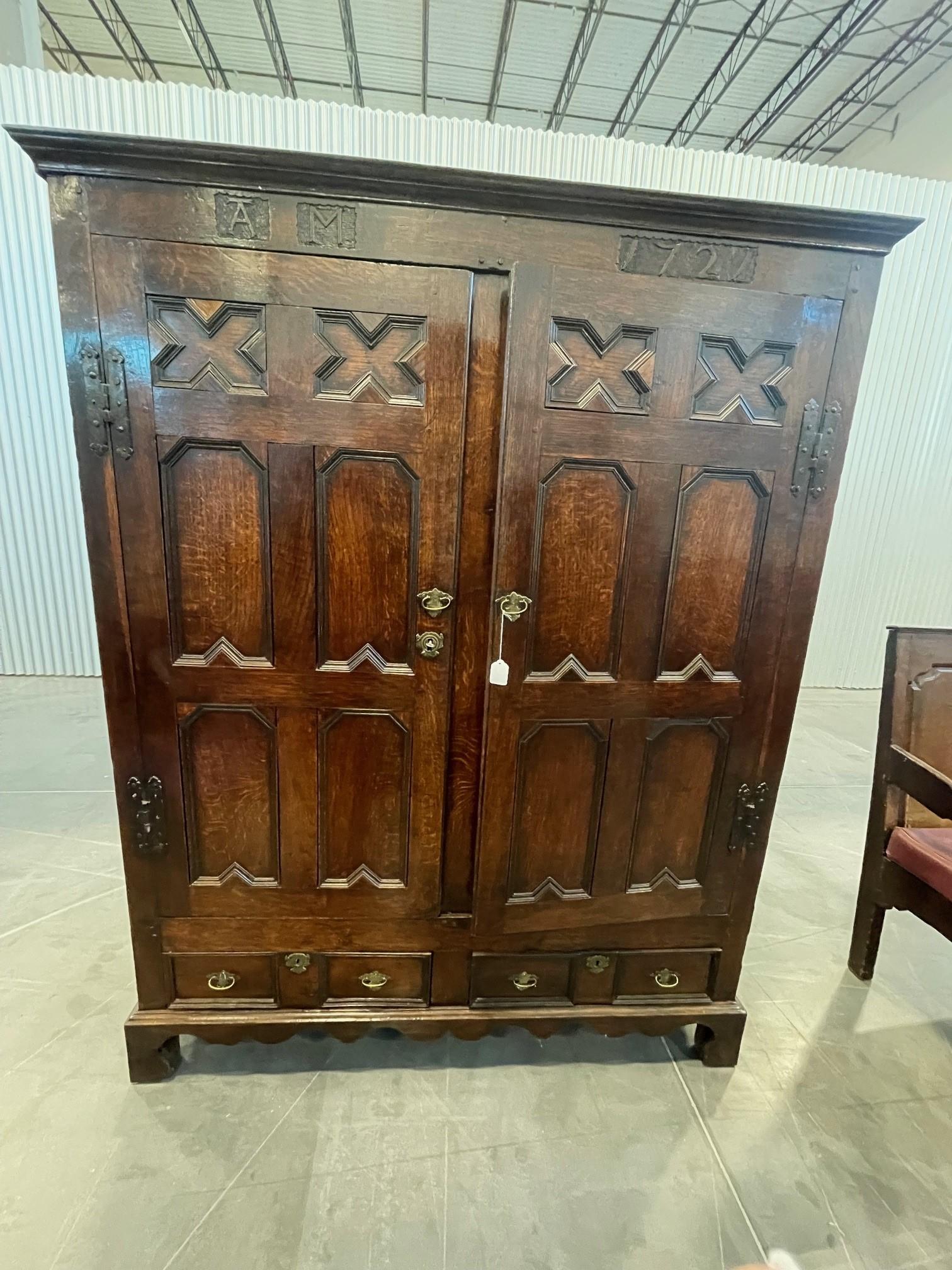An Early 18th Century Oak Court Cupboard  
A lovely piece of Georgian furniture with exceptional coloring, the 
Initialed ‘AM’ and dated ‘1727’

Adams Antiques sold this item on 5th June 2011, £4,500.00 ($5,800.00)

Provenance: The Fulwood