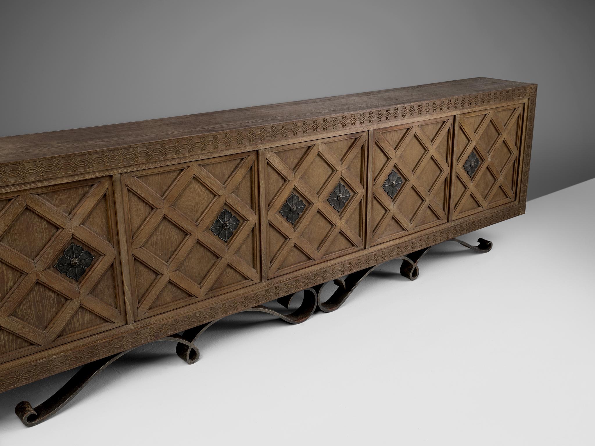 European Oak Credenza in Charles Dudouyt Style