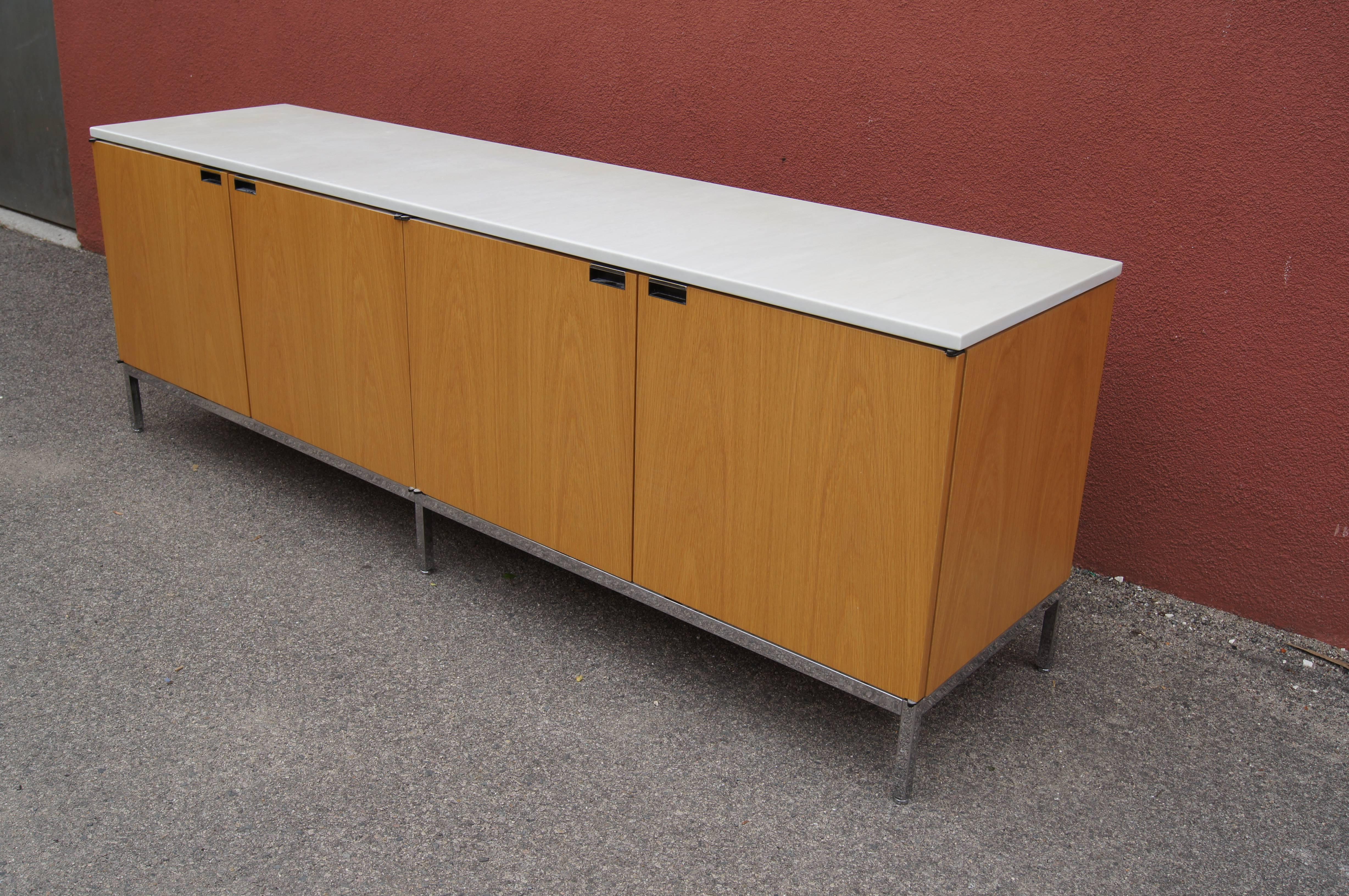 American Oak Credenza with Marble Top by Florence Knoll for Knoll For Sale